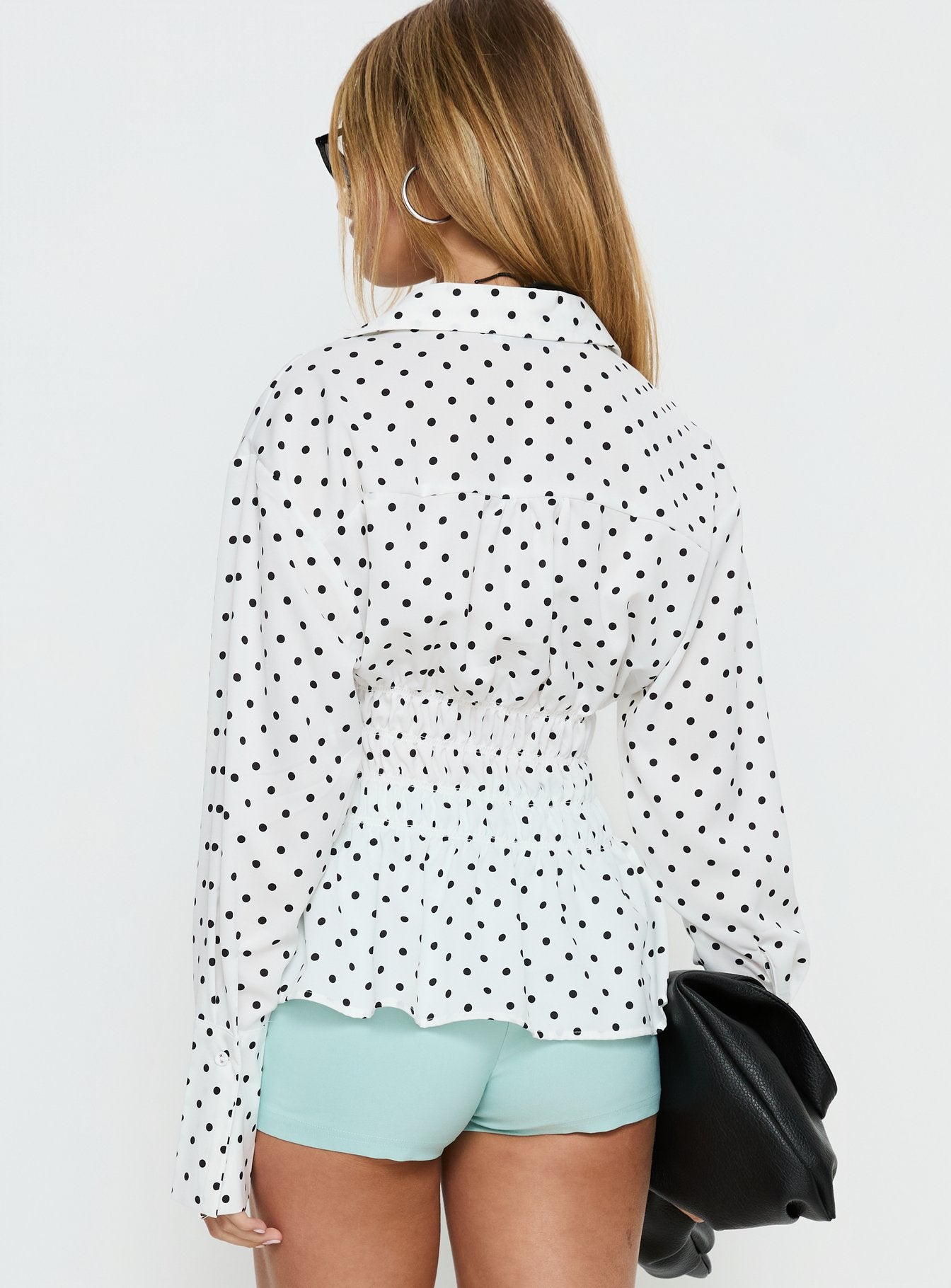 As You Are Shirred Button Up Top White Polka - Image 5