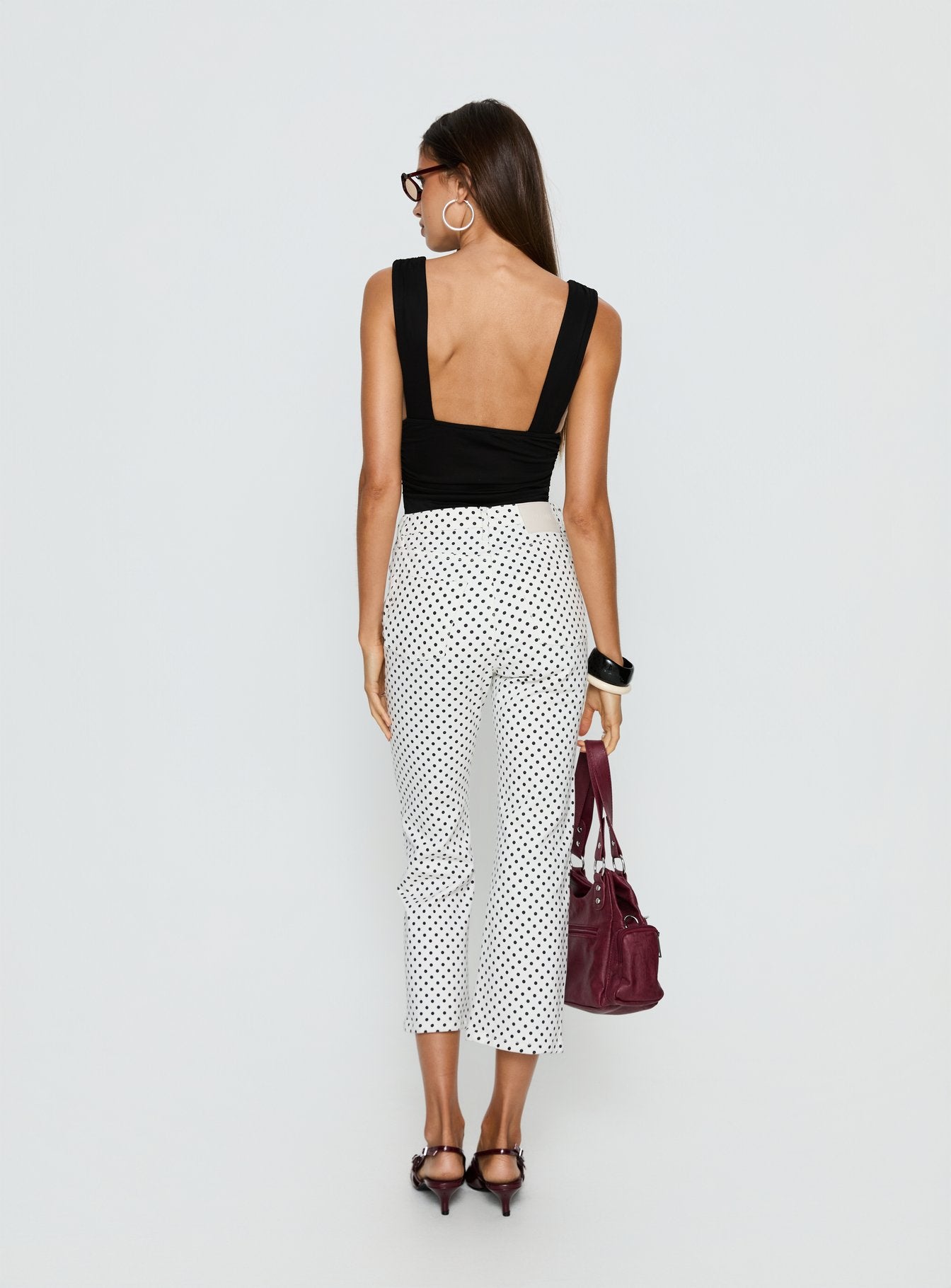 Cindee High Rise Cropped Jeans White Polka Dot - Image 5