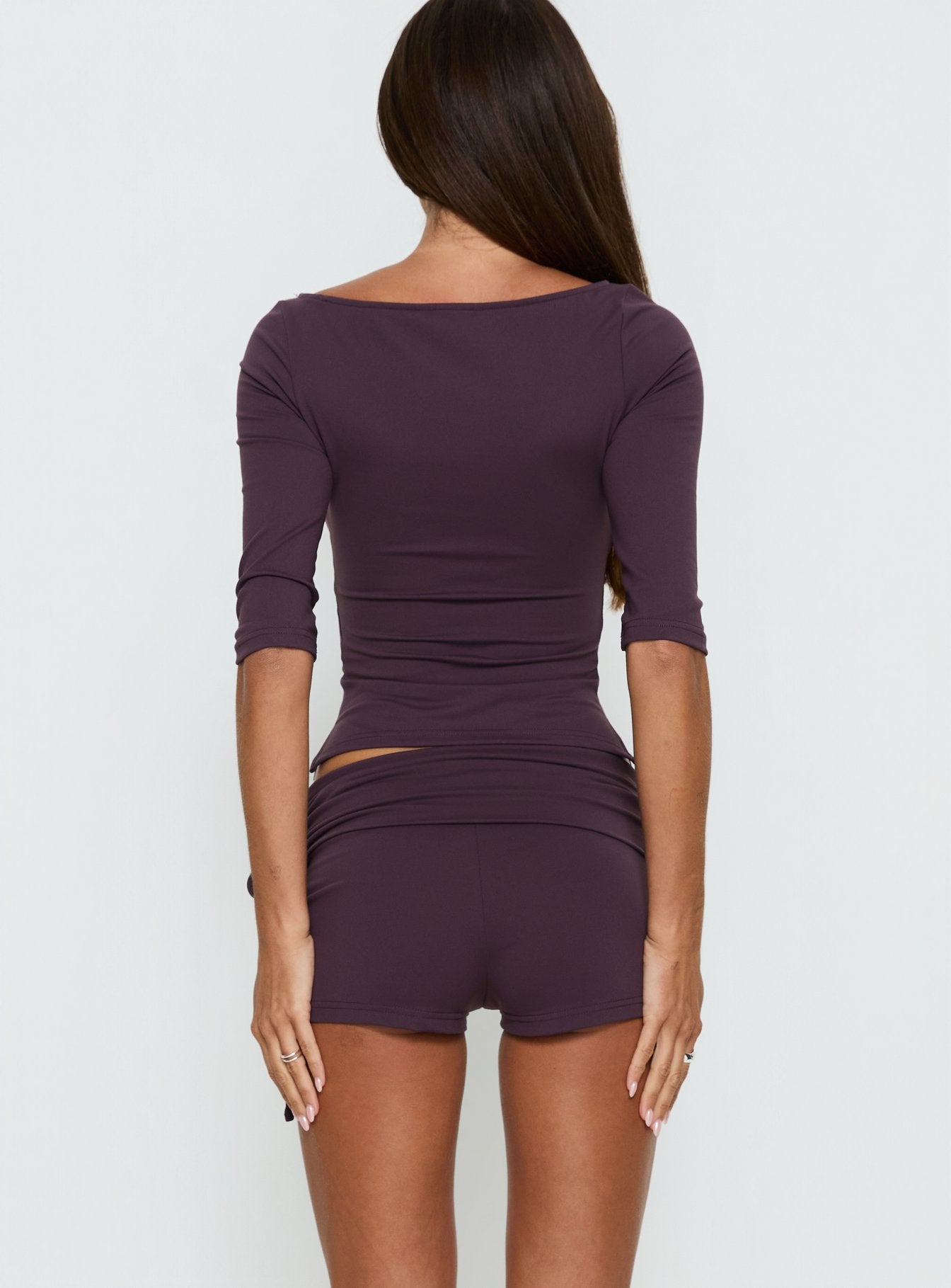 Daily Define Ruched Tie Side Micro Shorts Aubergine - Image 5