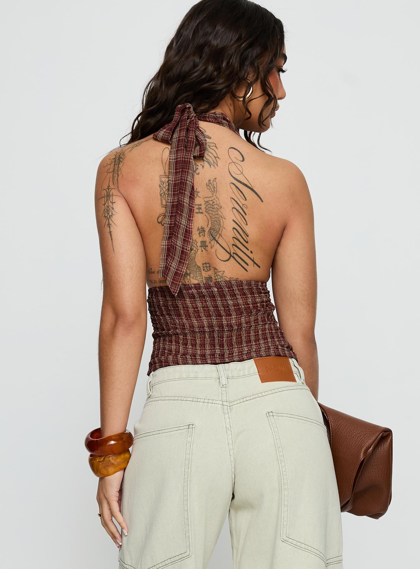 Kendia Plunge Halter Top Red Check - Image 5