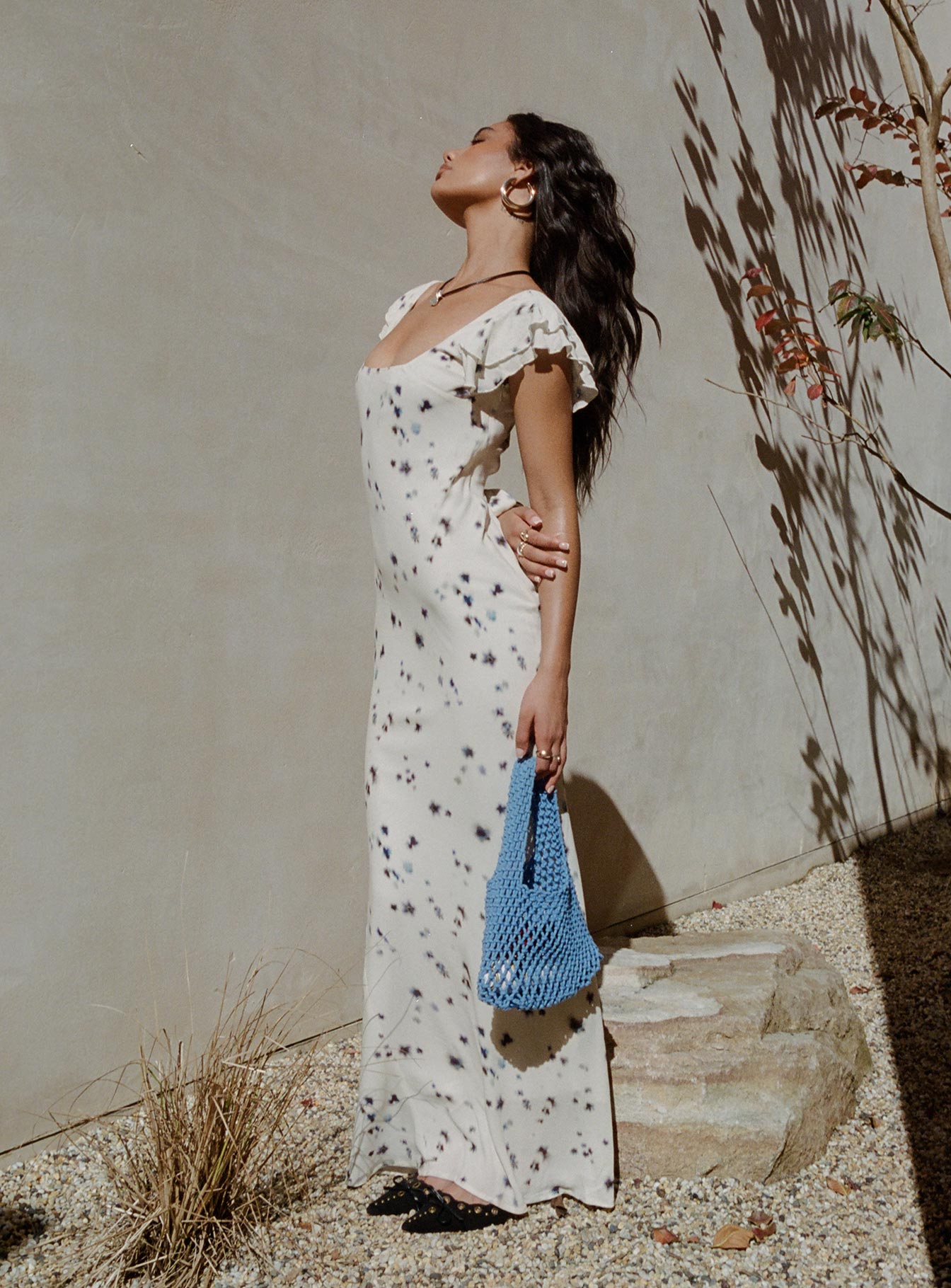 Jontee Bias Cut Maxi Dress Cream Floral - Image 4
