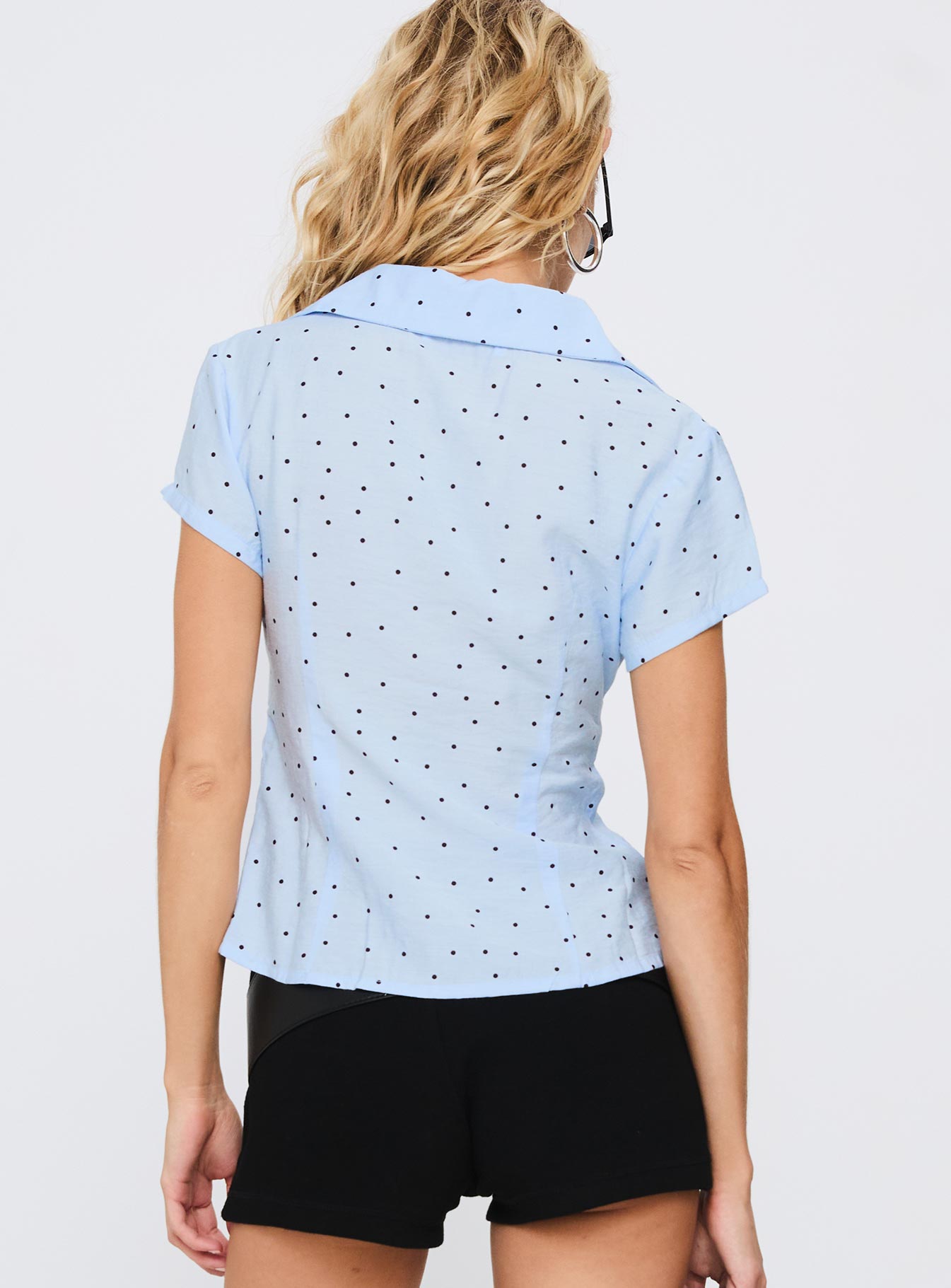 Esteem Buckle Detail Short Sleeve Shirt Blue Polka - Image 5