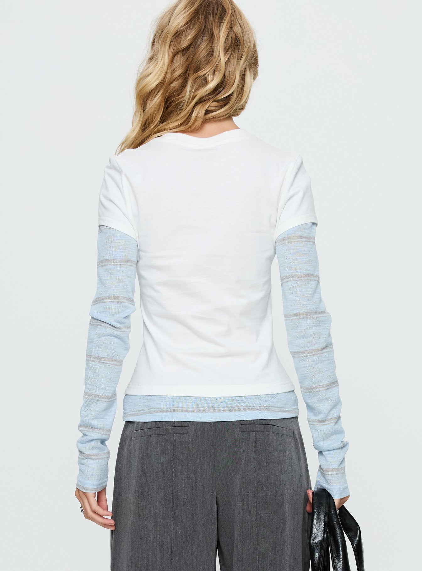 Caisey Layered Long Sleeve Top White / Blue Stripe - Image 5