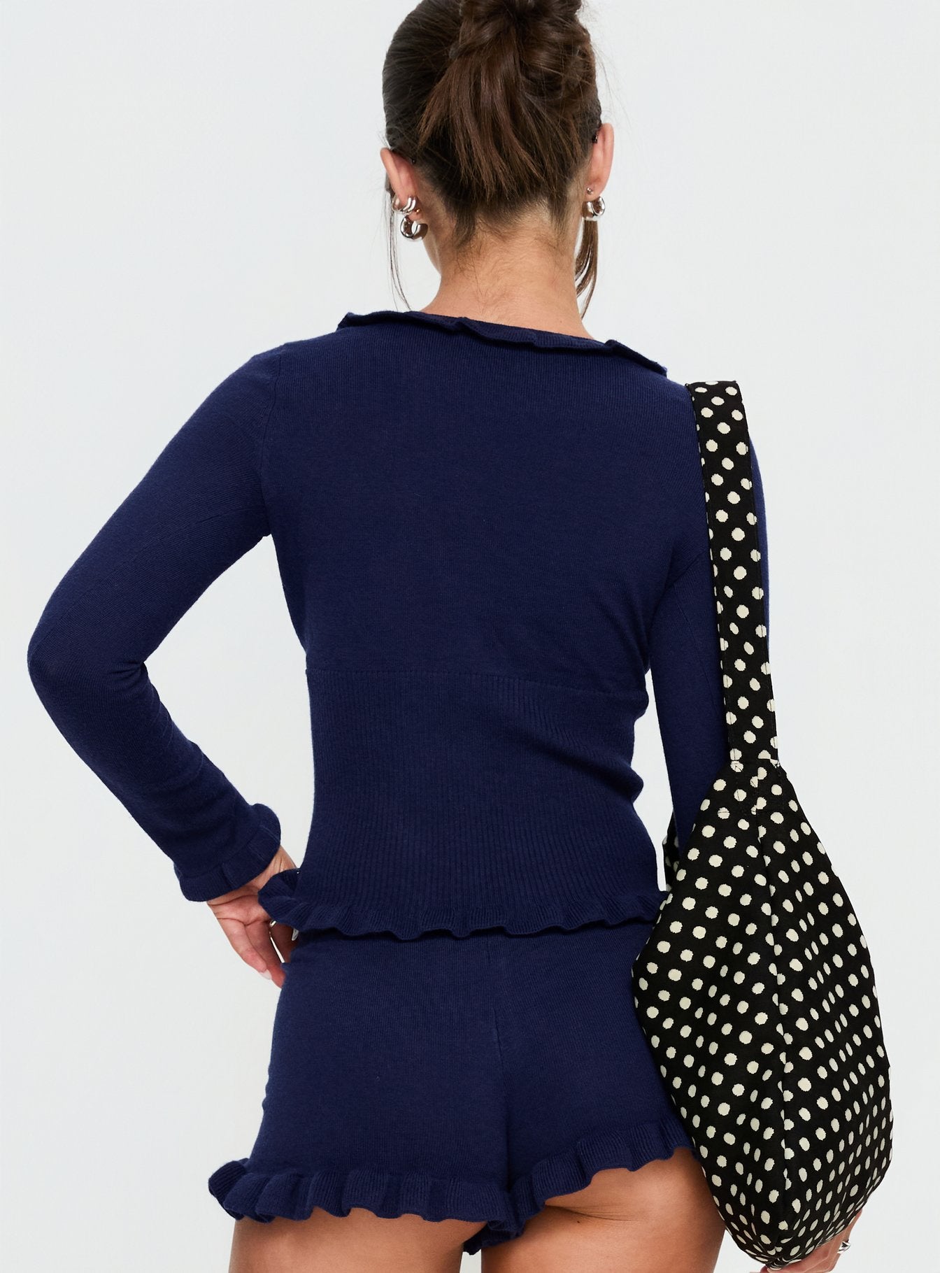 Ceria Frill Knit Long Sleeve Top Navy - Image 5