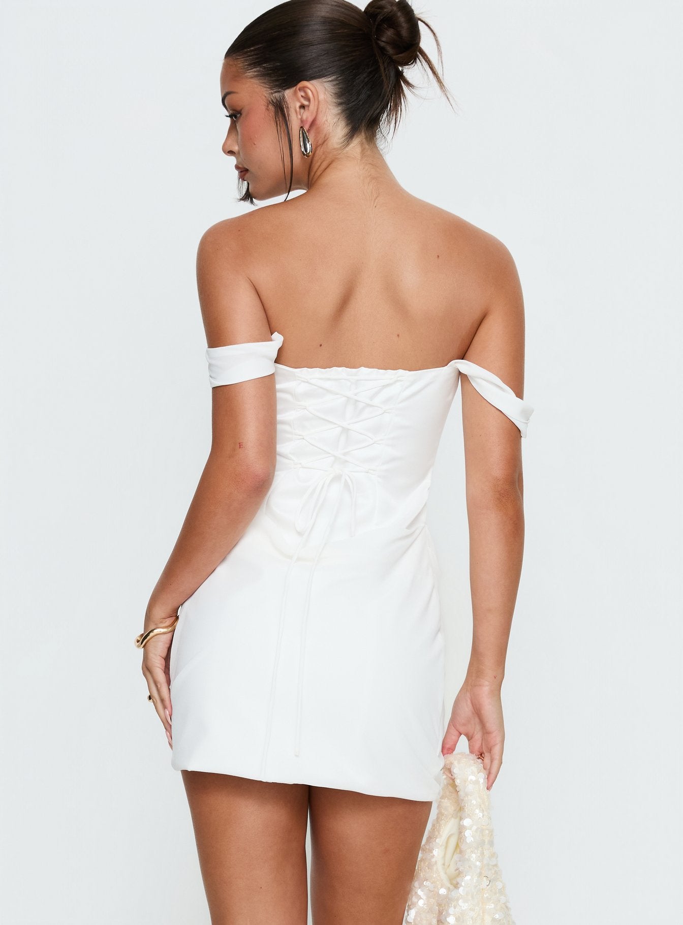 Joslyne Off Shoulder Corset Mini Dress White - Image 5