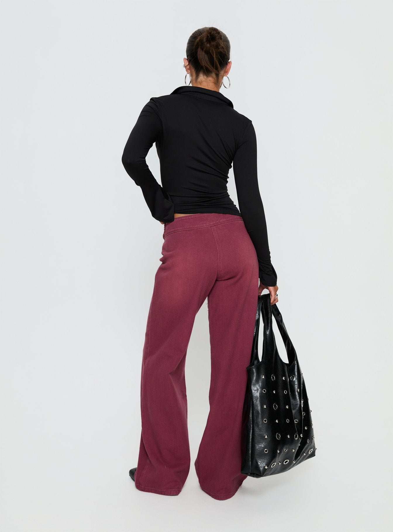 Boxie Mid Rise Wide Leg Jeans Washed Burgundy - Image 5