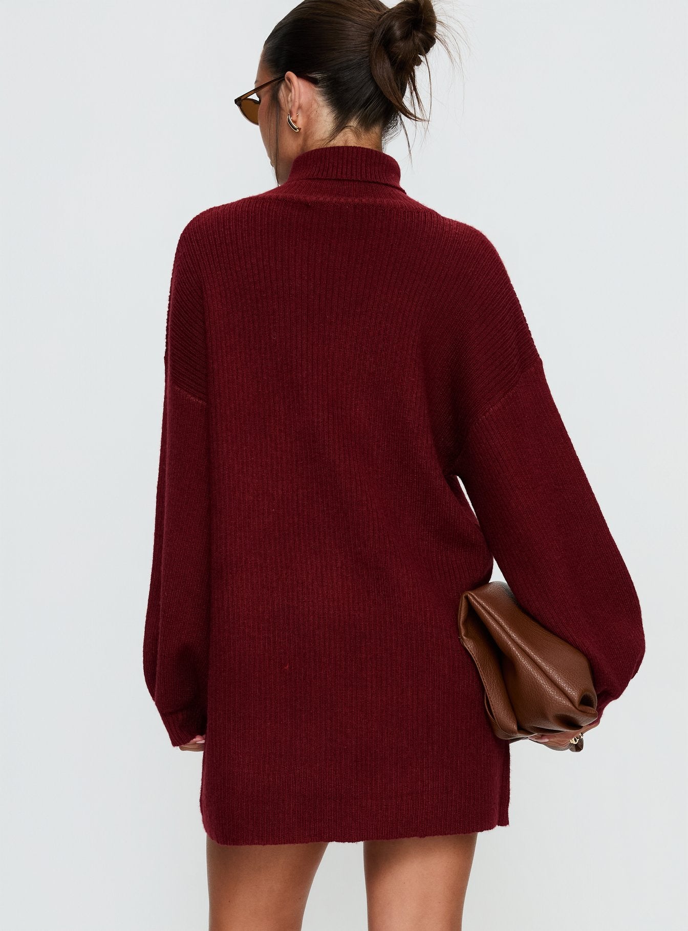 Coleena Long Sleeve Knit Mini Dress Burgundy - Image 4