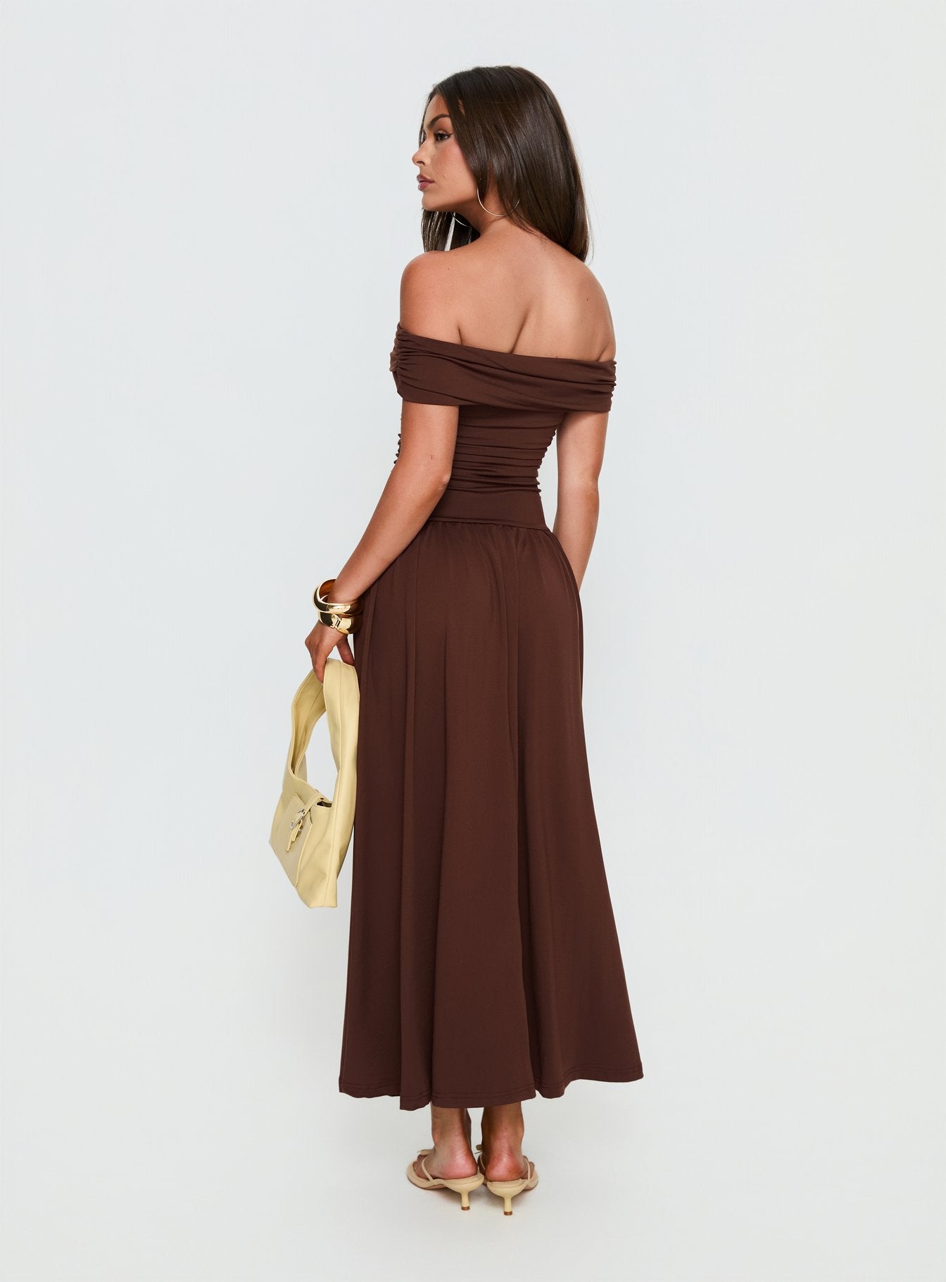 Katalia Off Shoulder Maxi Dress Chocolate Brown - Image 5