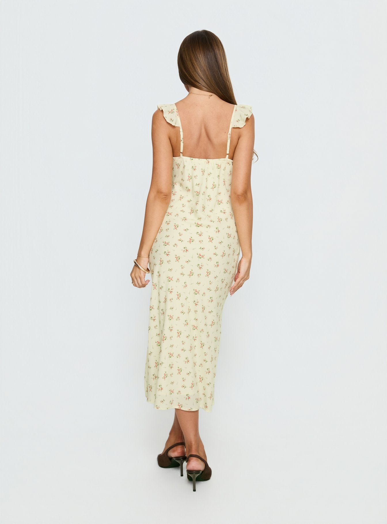 Leabelle Frill V Neck Maxi Dress Yellow Floral - Image 4