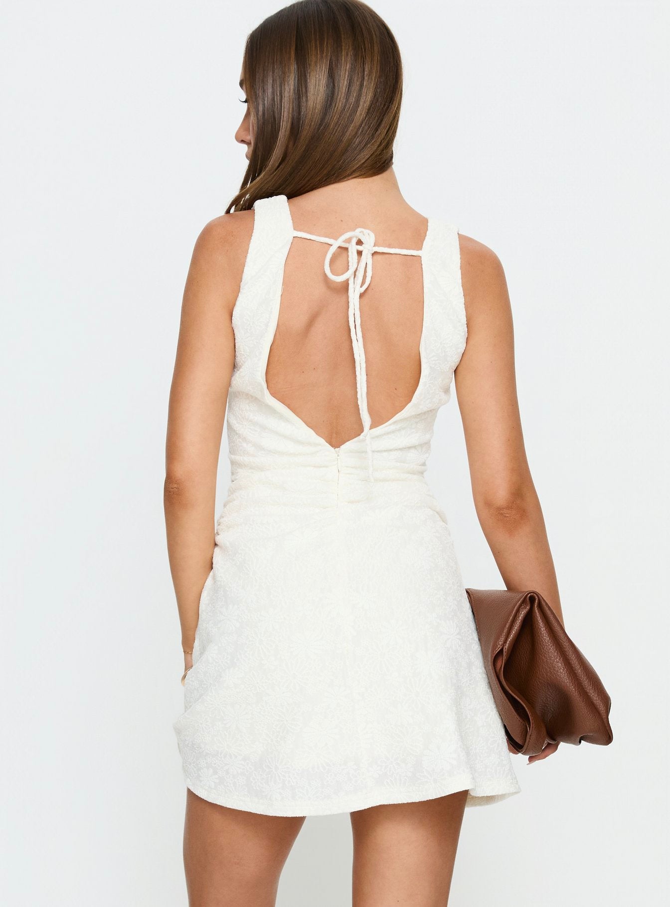 Falling Stars Ruched Mini Dress Cream - Image 5