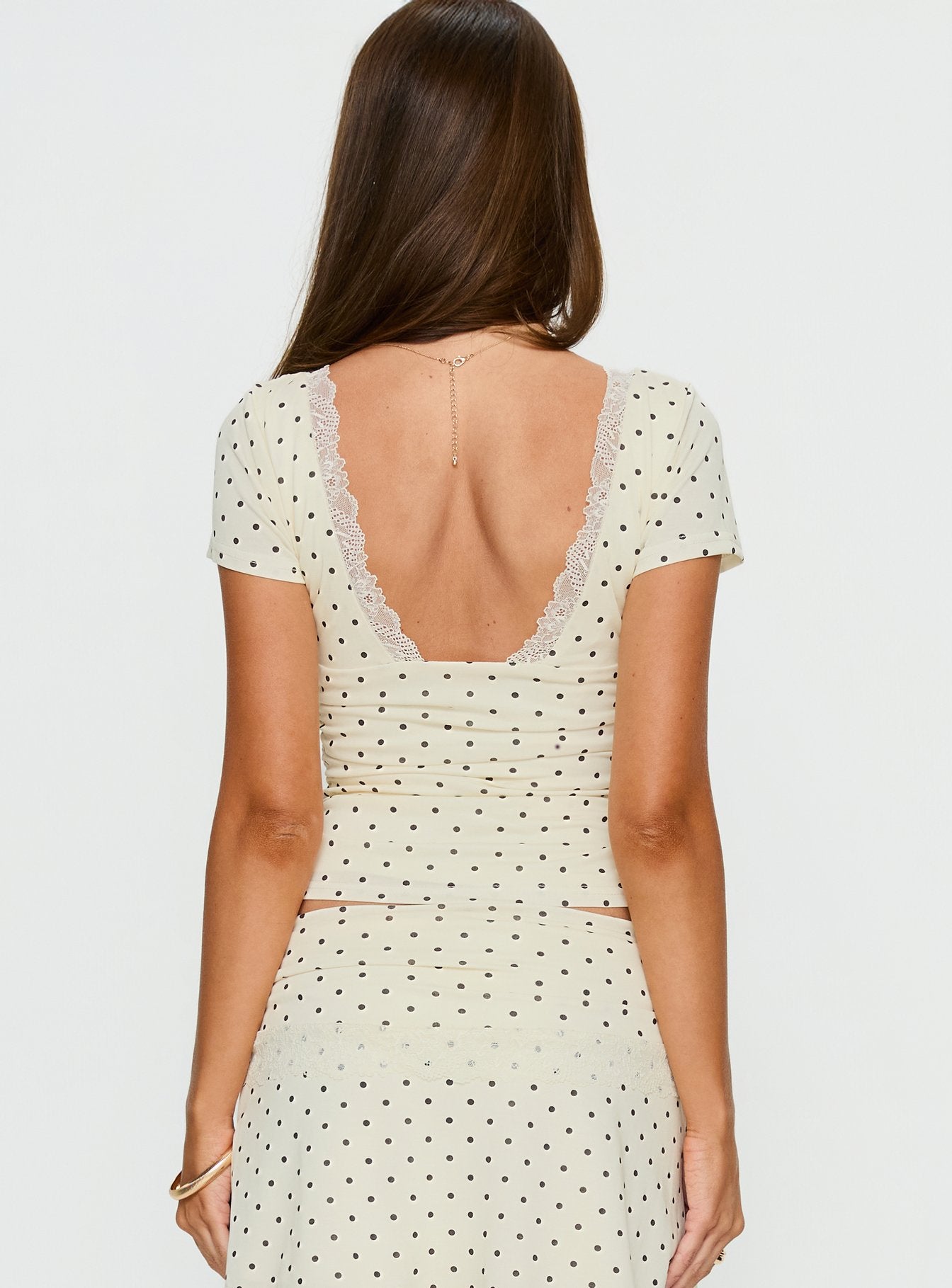 Amia Lace V Neck Top Cream Polka Dot - Image 5