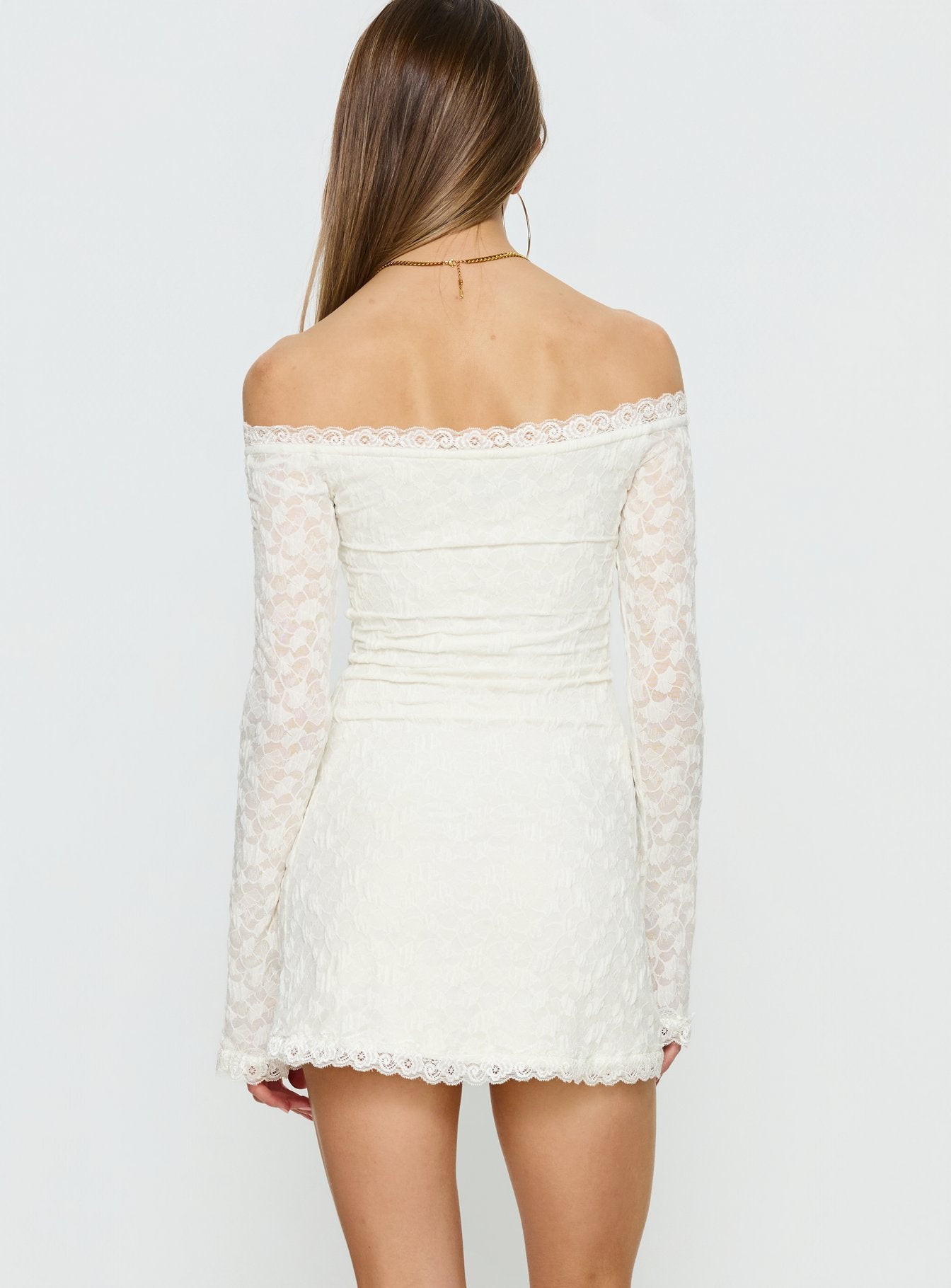 Avenues Long Sleeve Lace Mini Dress White - Image 5