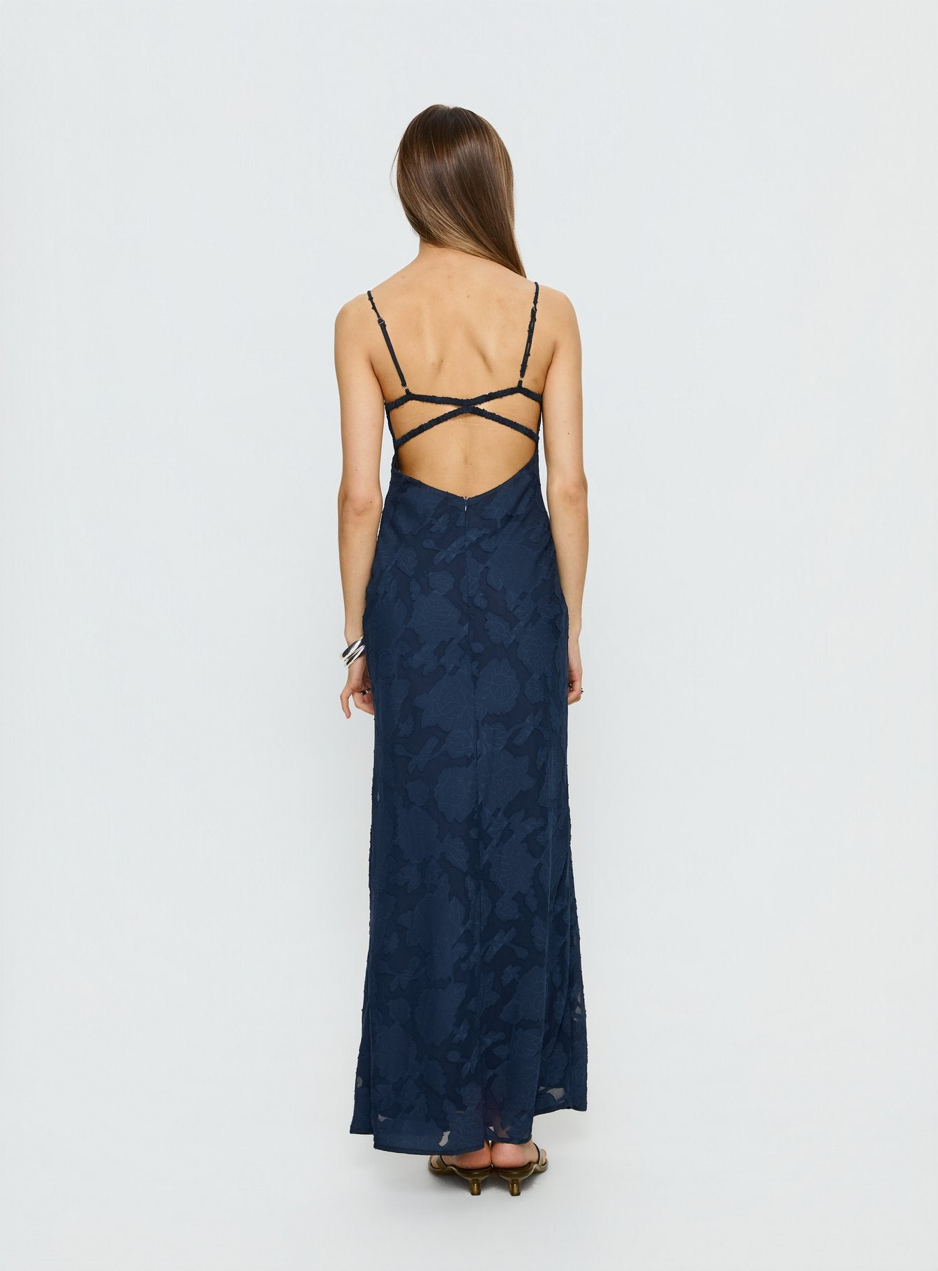 Ariadne Scoop Backless Maxi Dress Navy Burnout - Image 4