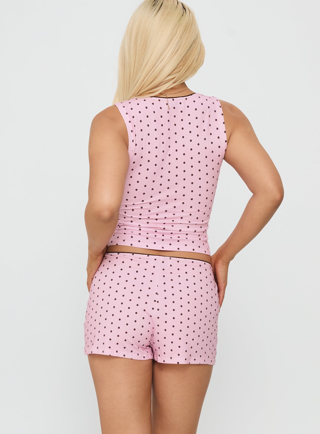 Dream State Square Neck Sleep Set Pink Polka - Image 5