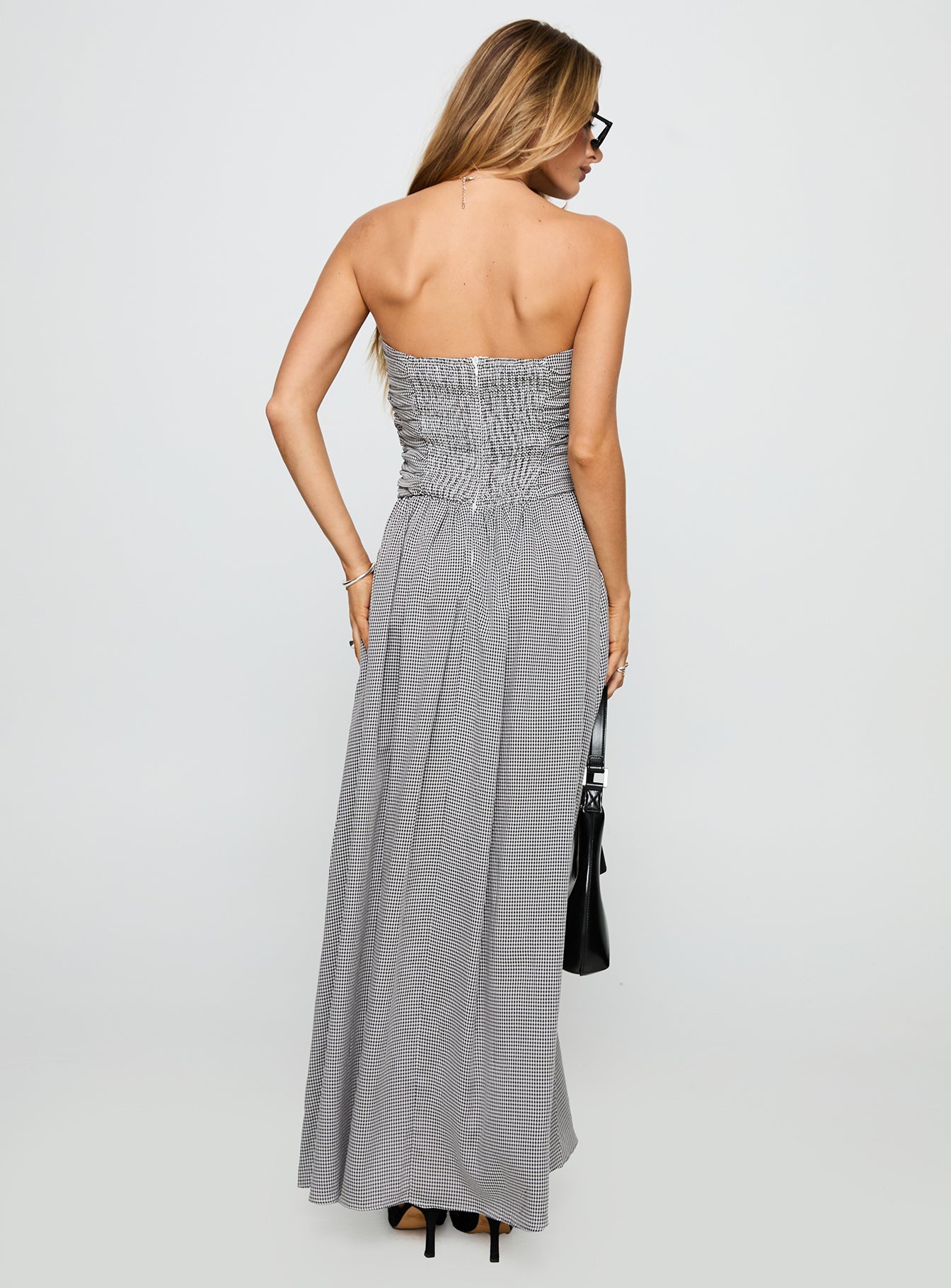 Arkadia Strapless Maxi Dress Black / White Check - Image 4