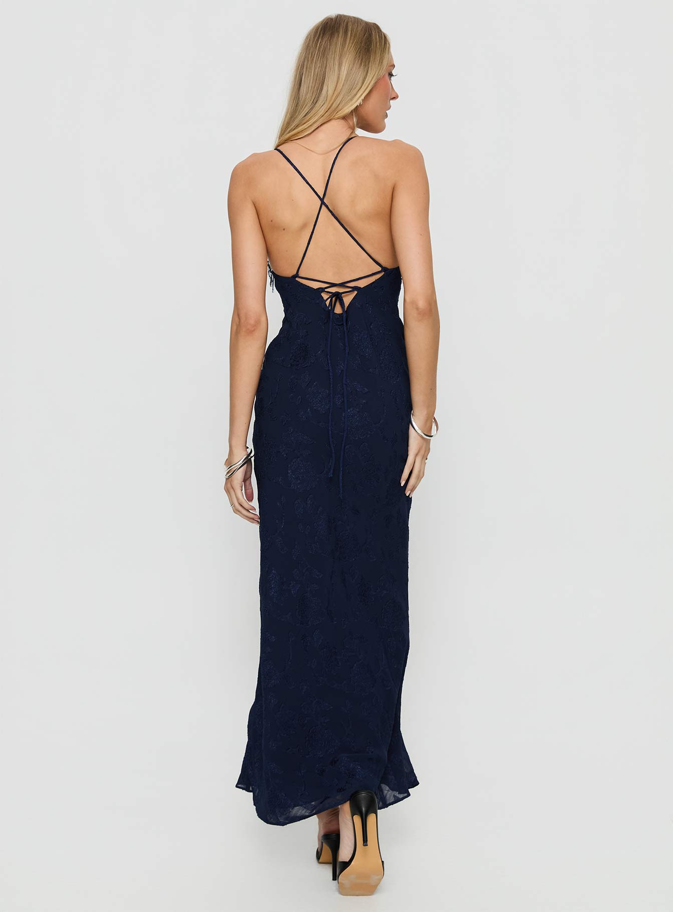 Alvera Fringe Beaded Maxi Dress Navy - Image 5