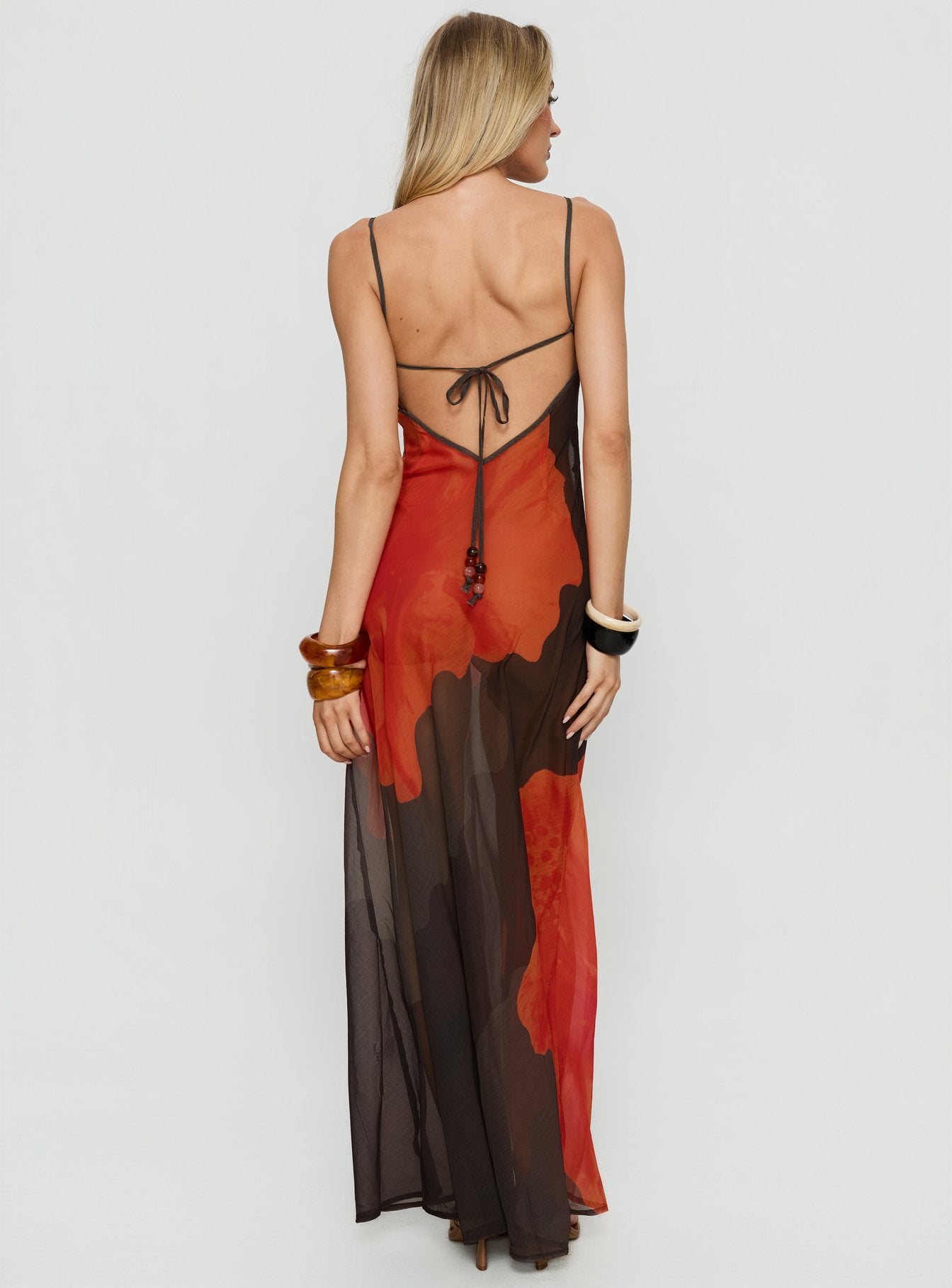 Carita Sheer Chiffon Maxi Dress Brown / Orange Floral - Image 5