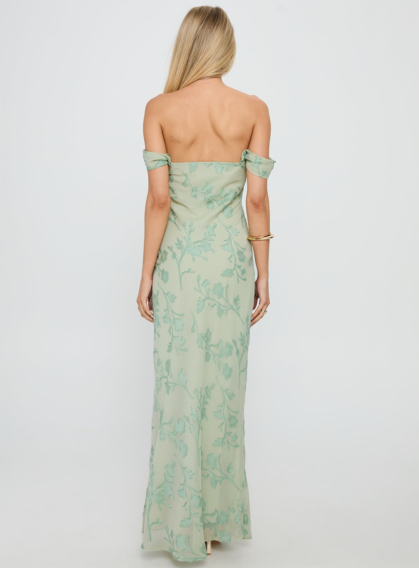 Azura Off The Shoulder Maxi Dress Green Burnout - Image 5