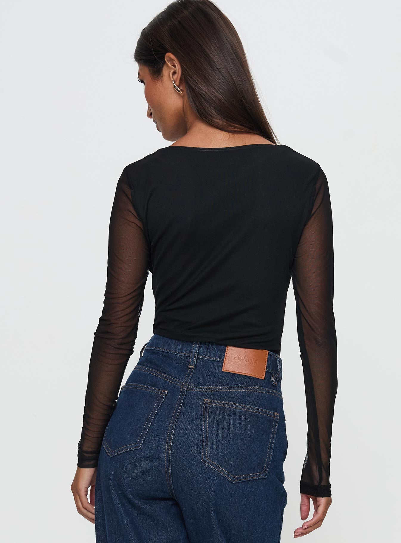 Delanee Mesh Detail Long Sleeve Bodysuit Black - Image 4