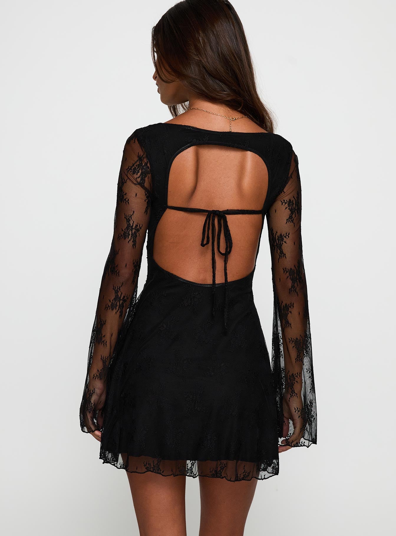 Kateryna Long Sleeve Lace Mini Dress Black - Image 4