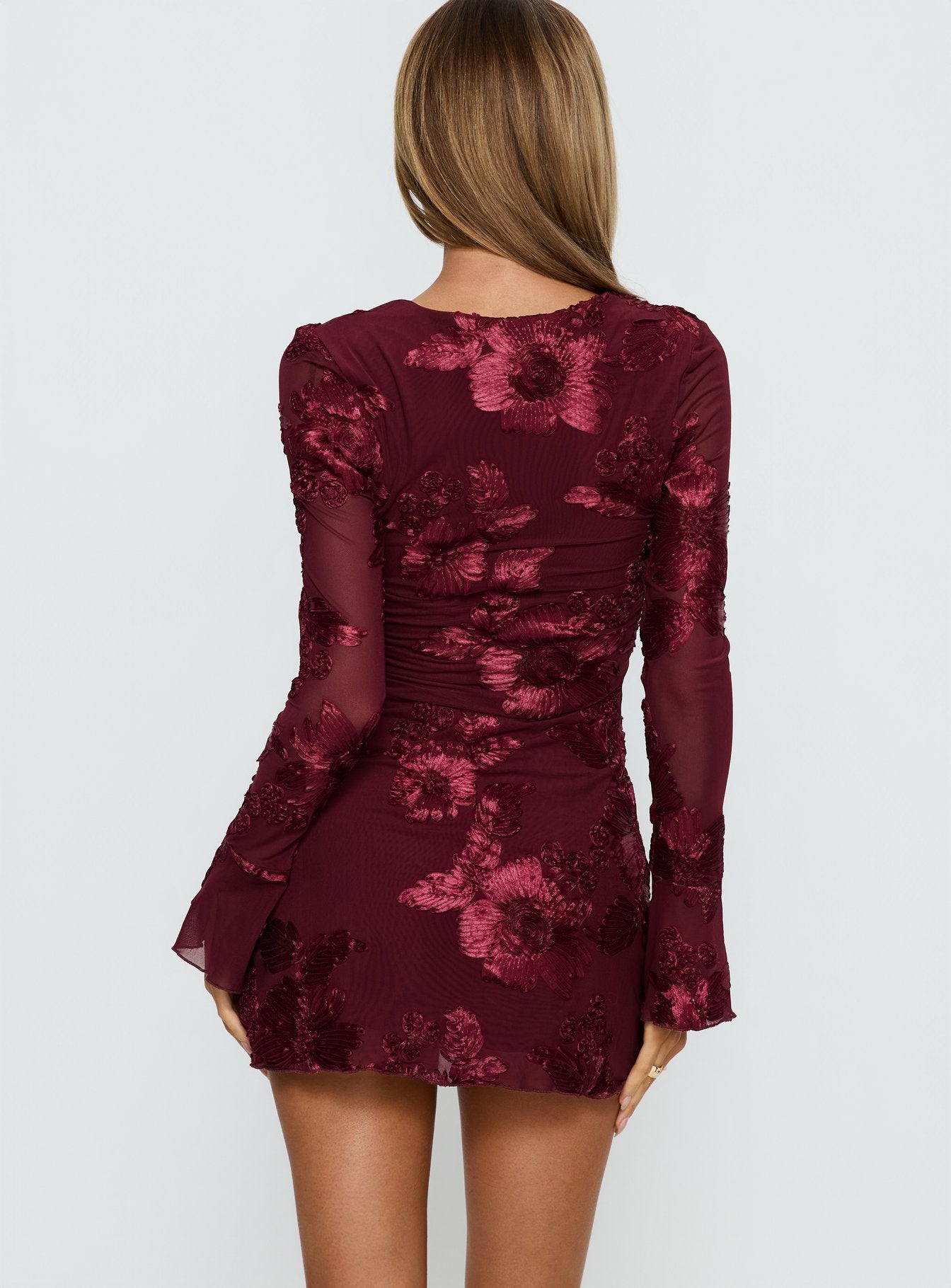 Better Love Long Sleeve Mini Dress Burgundy Floral - Image 4