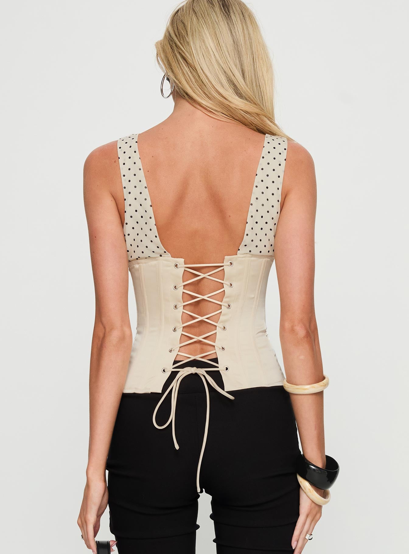 Briannah Contrast Corset Top Cream Polka Dot - Image 5