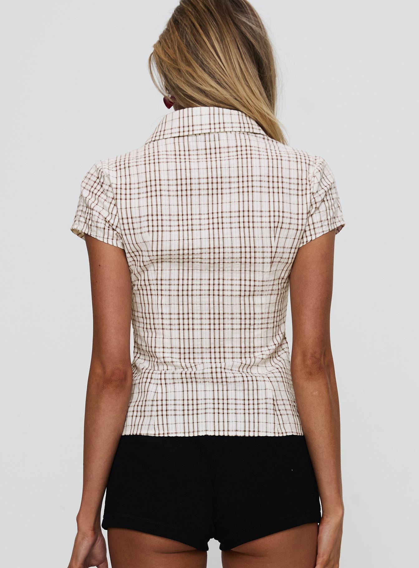 Cottesloe Blouse Top Brown Check - Image 5