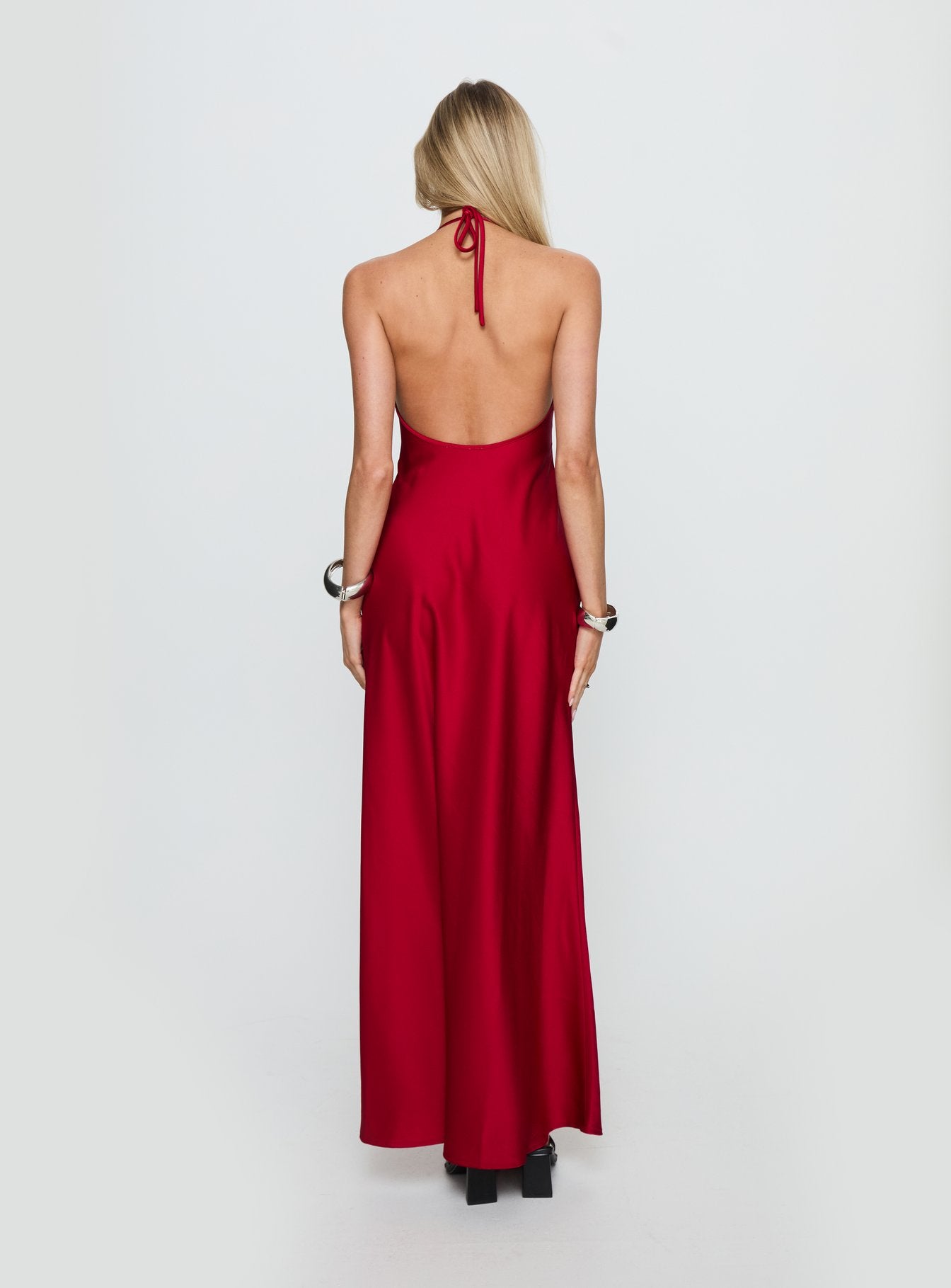 Costella Halter Satin Maxi Dress Red - Image 5