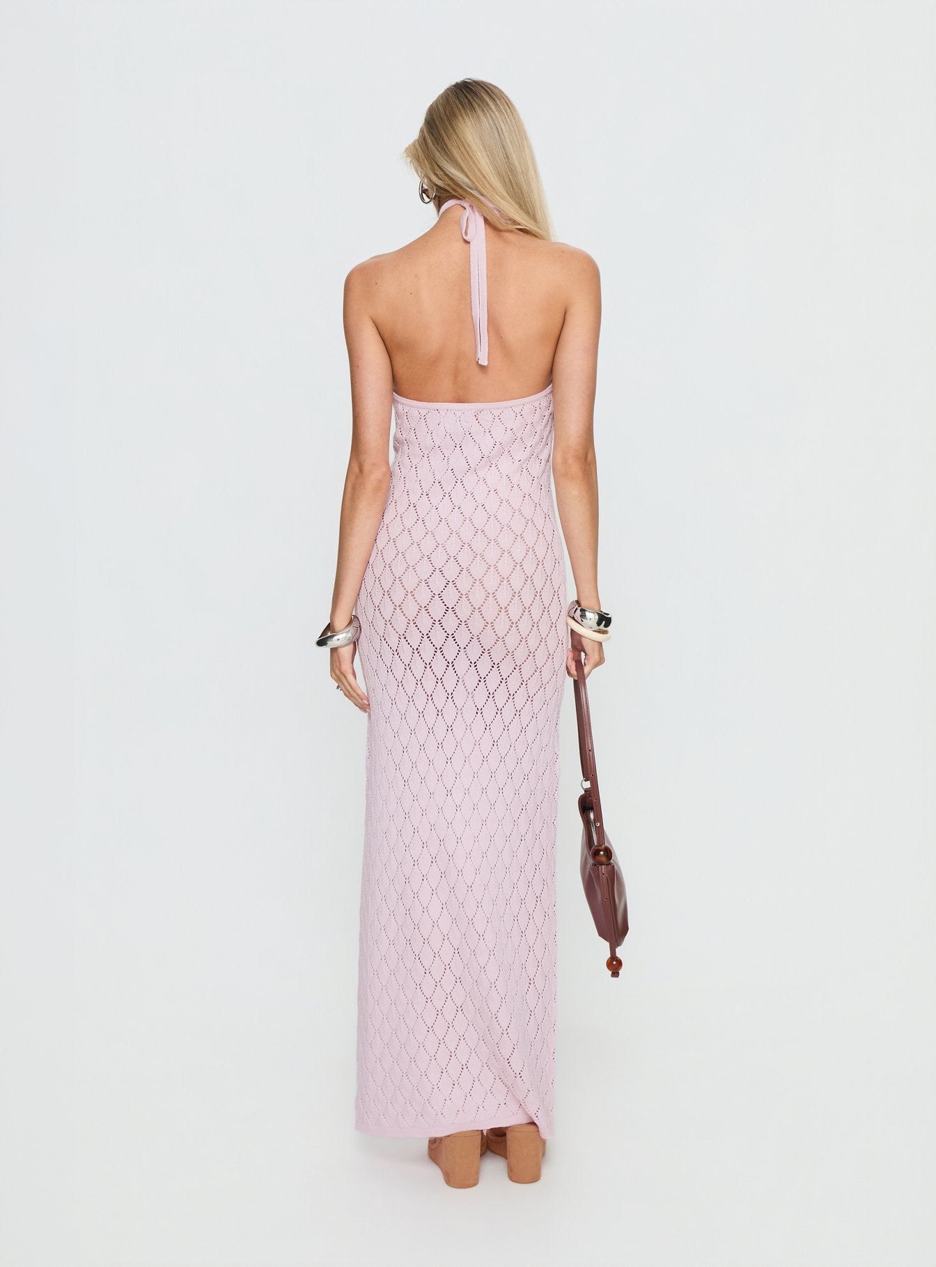 Jorda Halter Crochet Maxi Dress Pink - Image 4