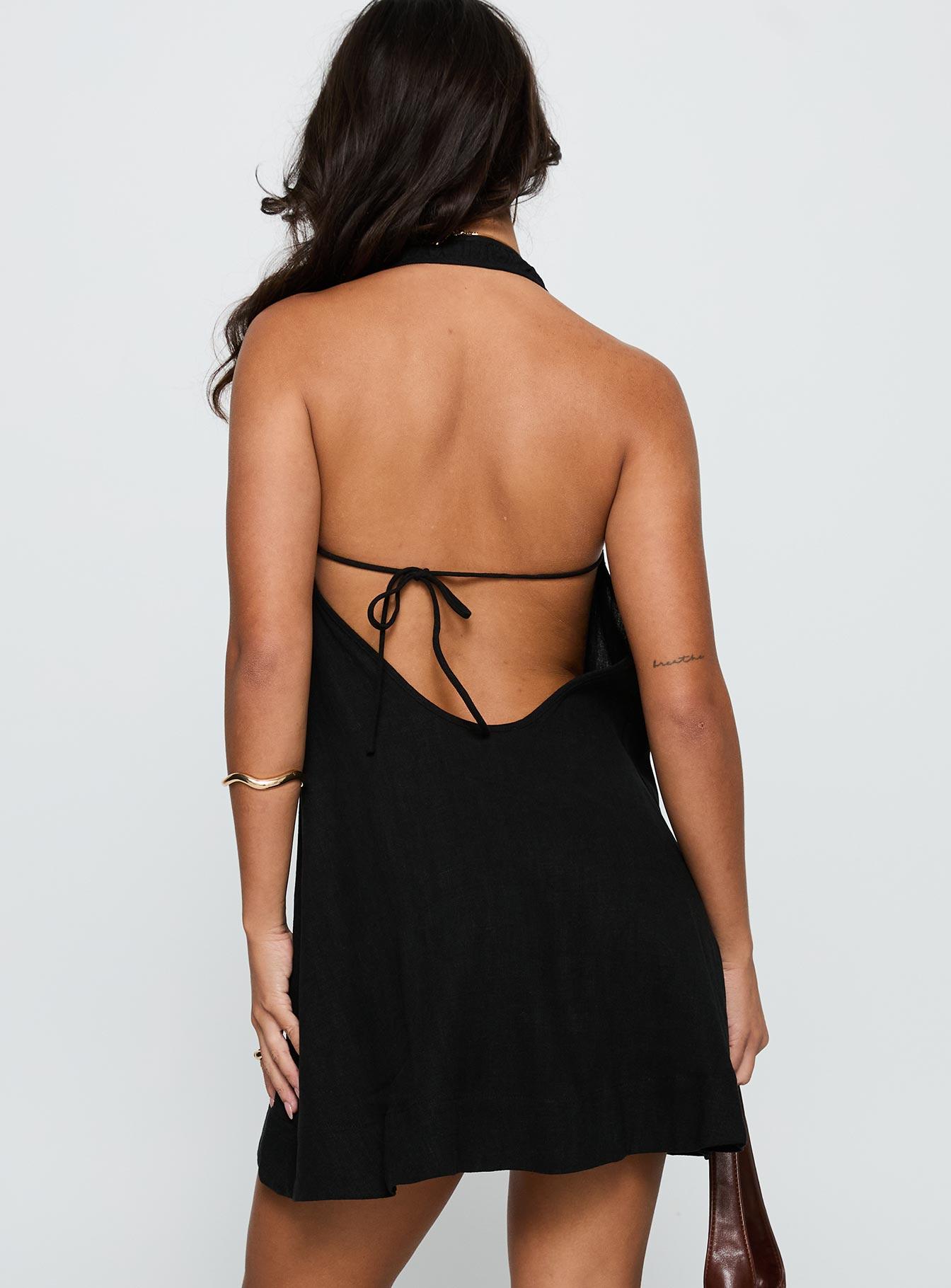 Daydreams Linen Blend Halter Mini Dress Black - Image 5