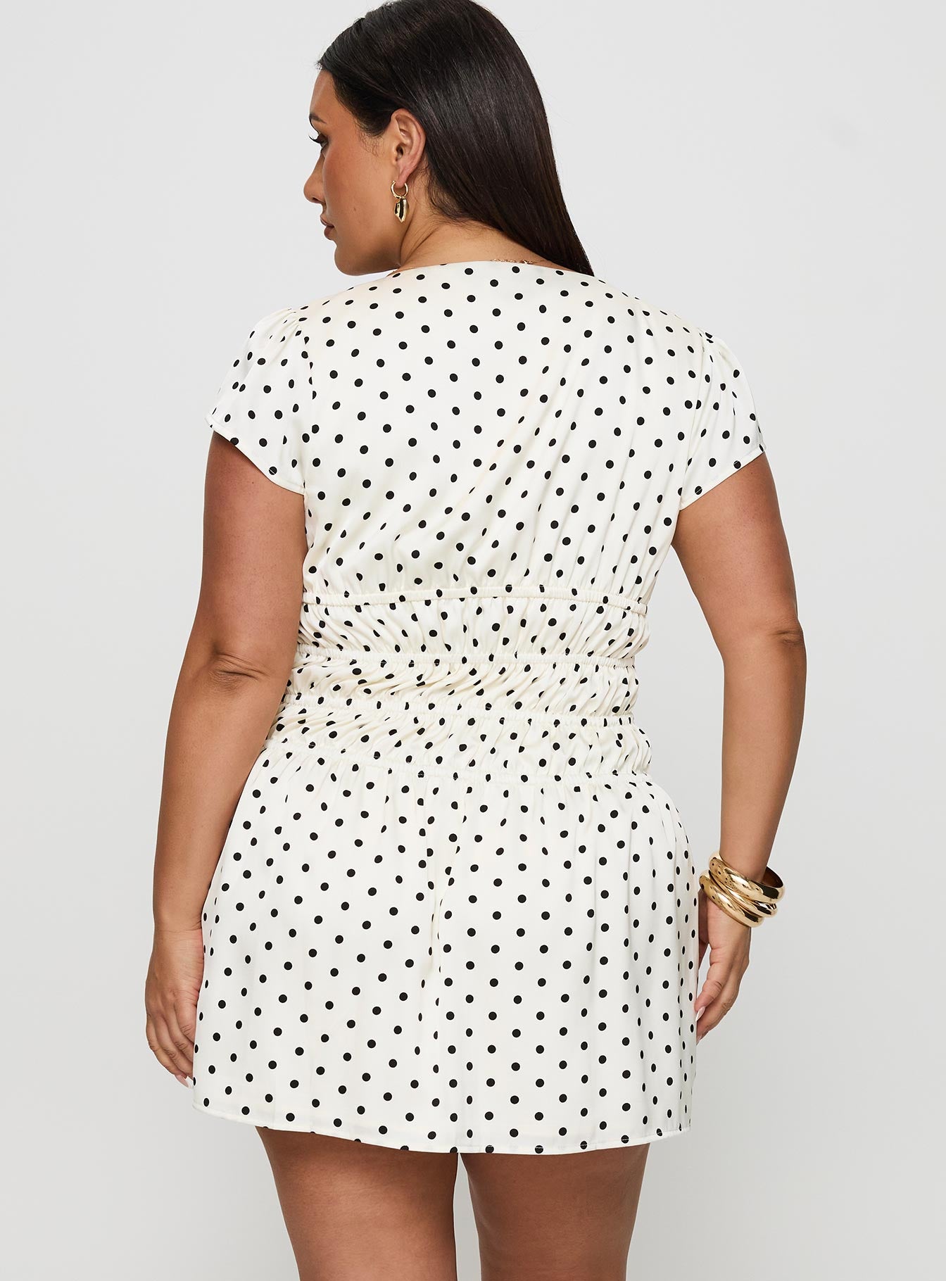 Evangelie Ruched Mini Dress White Polka Curve - Image 5