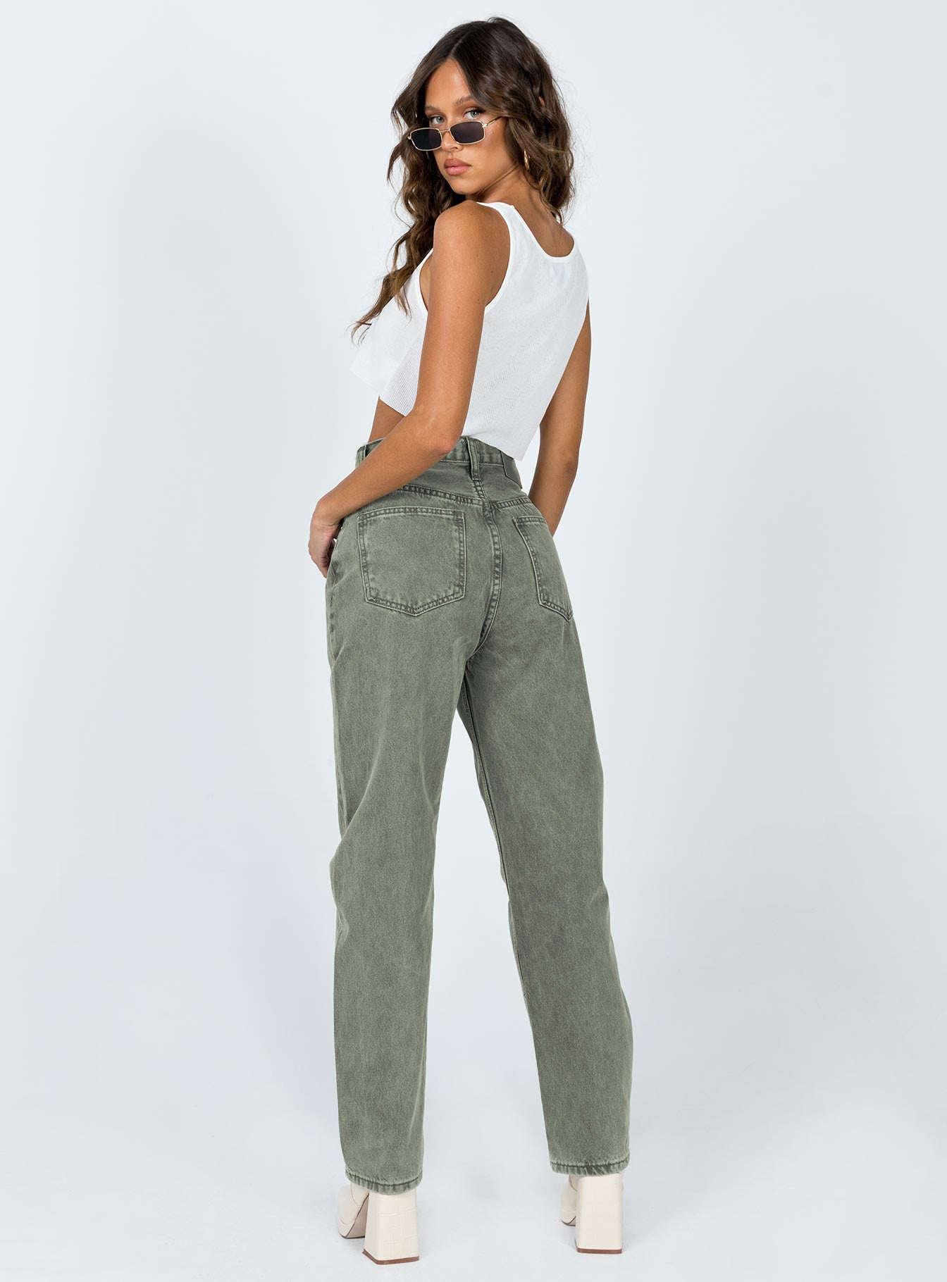 Holly Asymmetric Straight Leg Jean Green Denim - Image 5