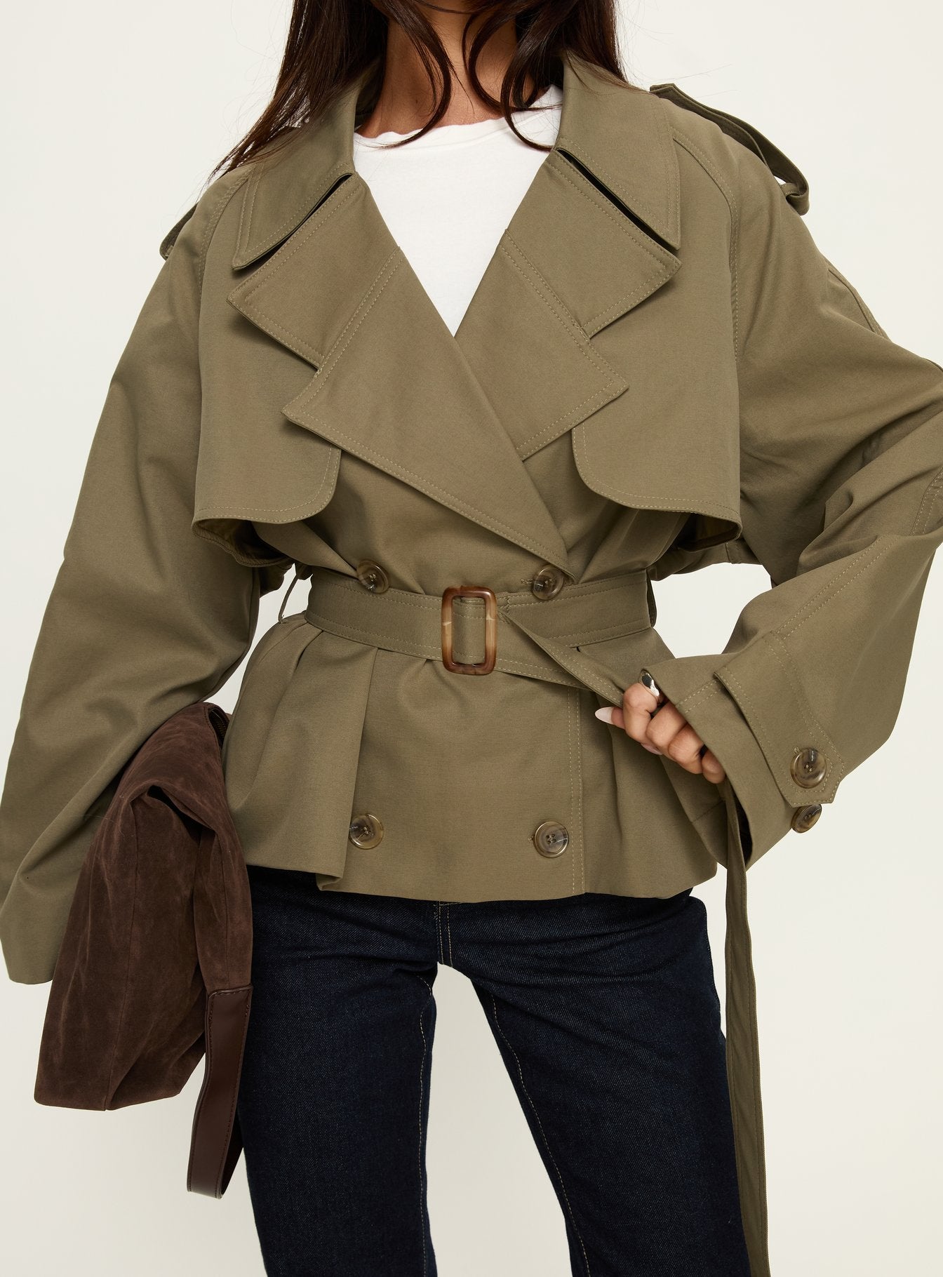 Eldora Cropped Trench Coat Green - Image 6