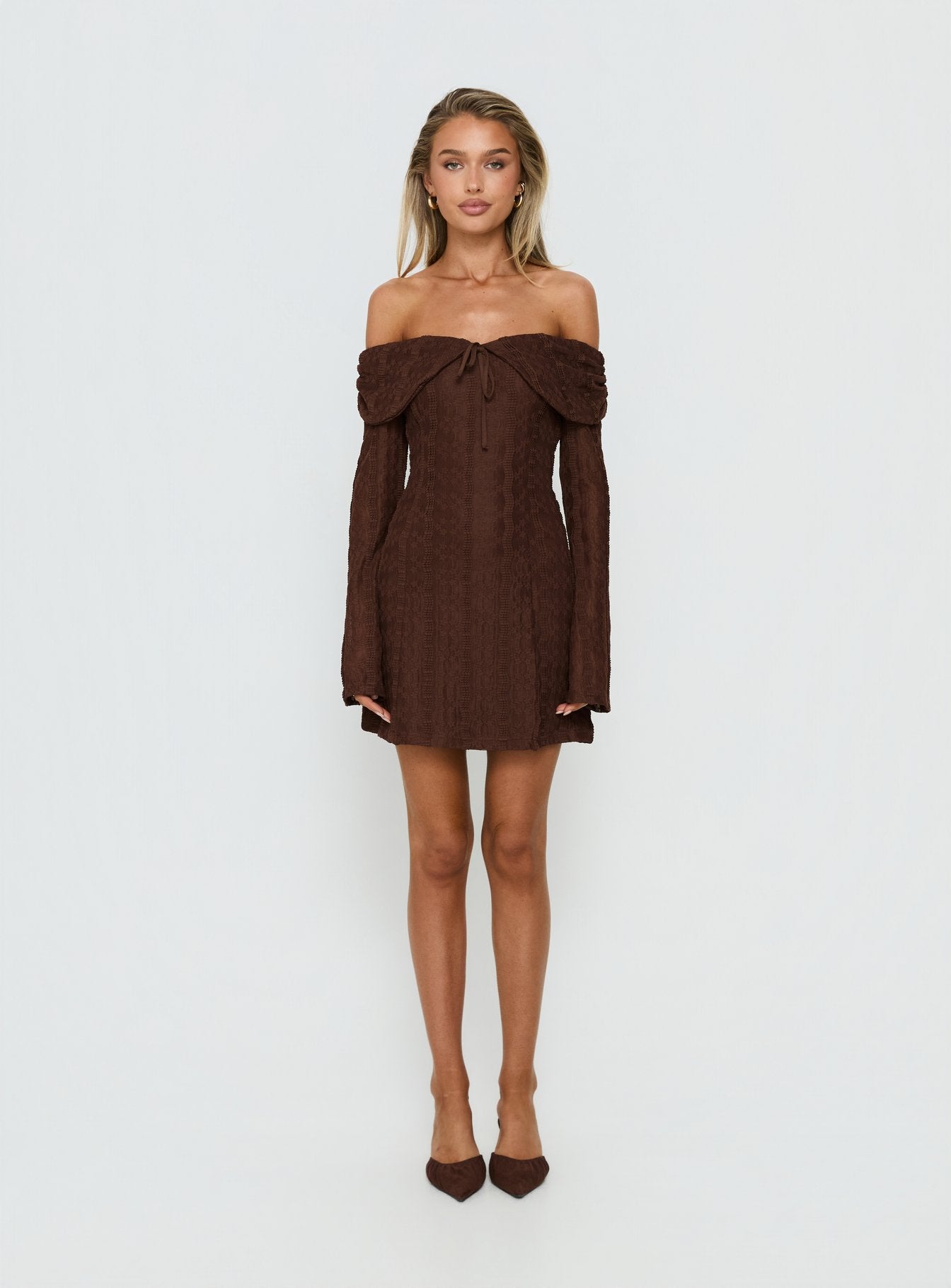 Colettie Long Sleeve Mini Dress Chocolate - Image 6