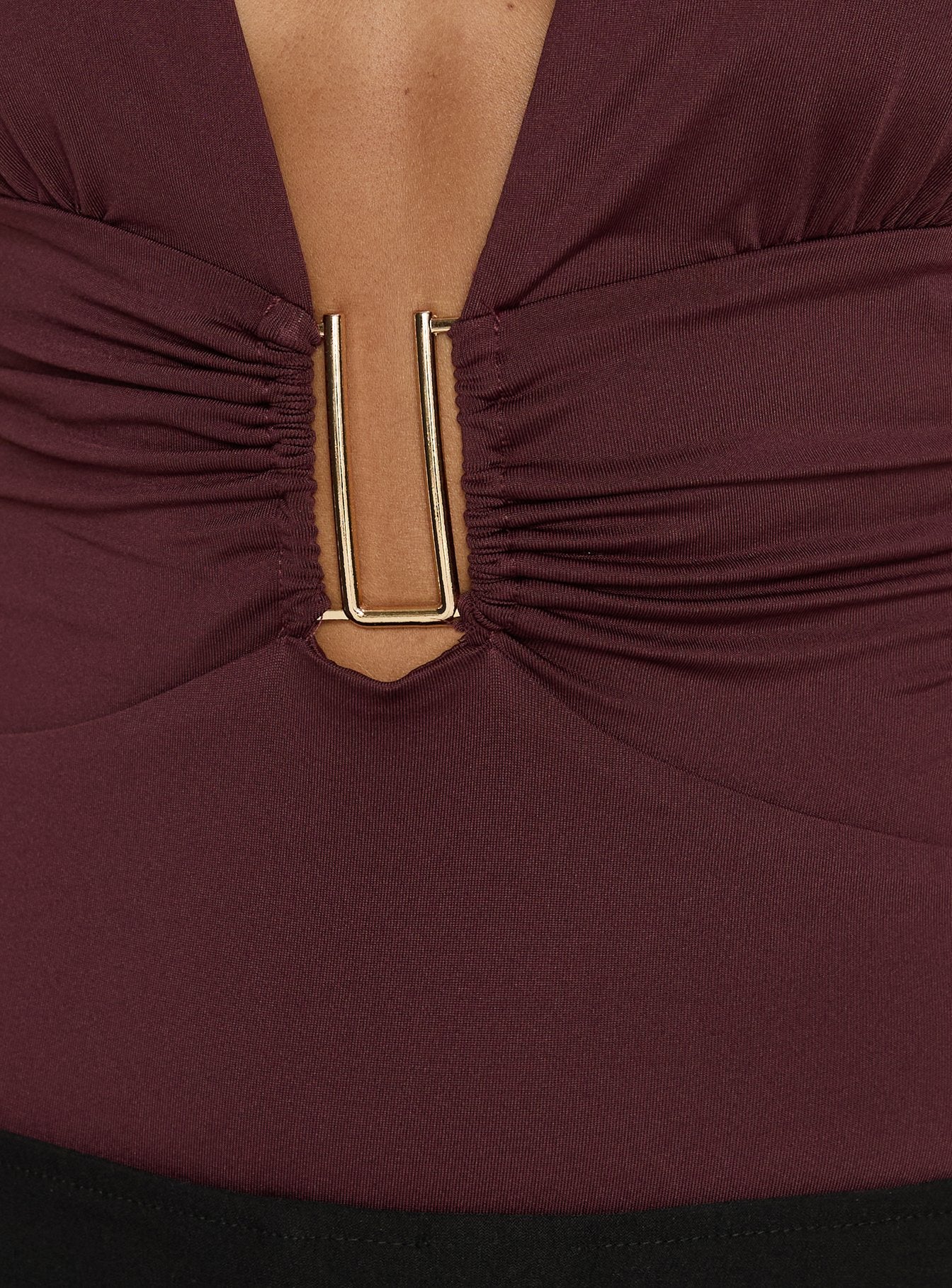 Leave Me Alone Plunge Halter Bodysuit Burgundy - Image 6