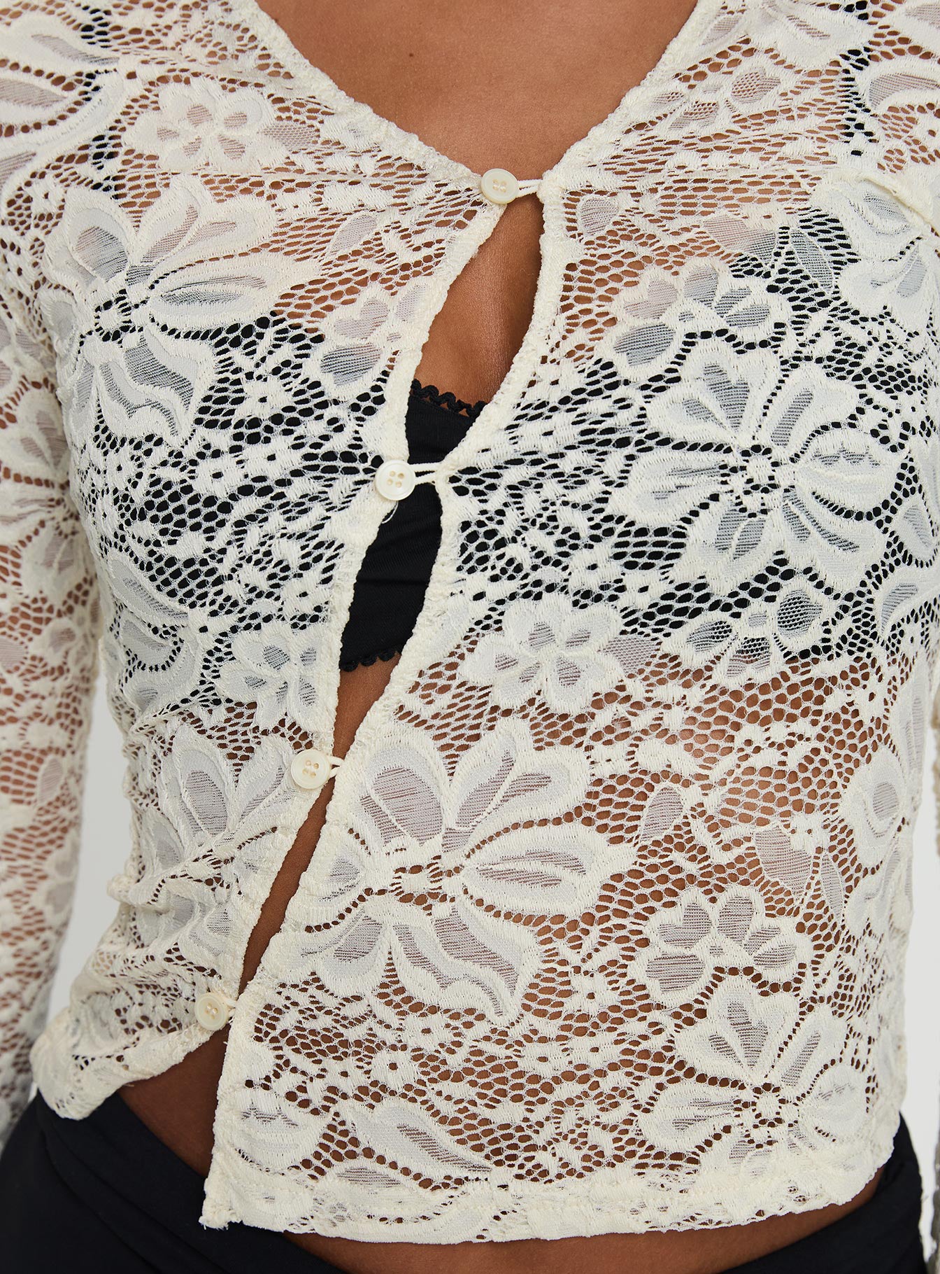Berkely Lace Button Up Long Sleeve Top Cream - Image 6