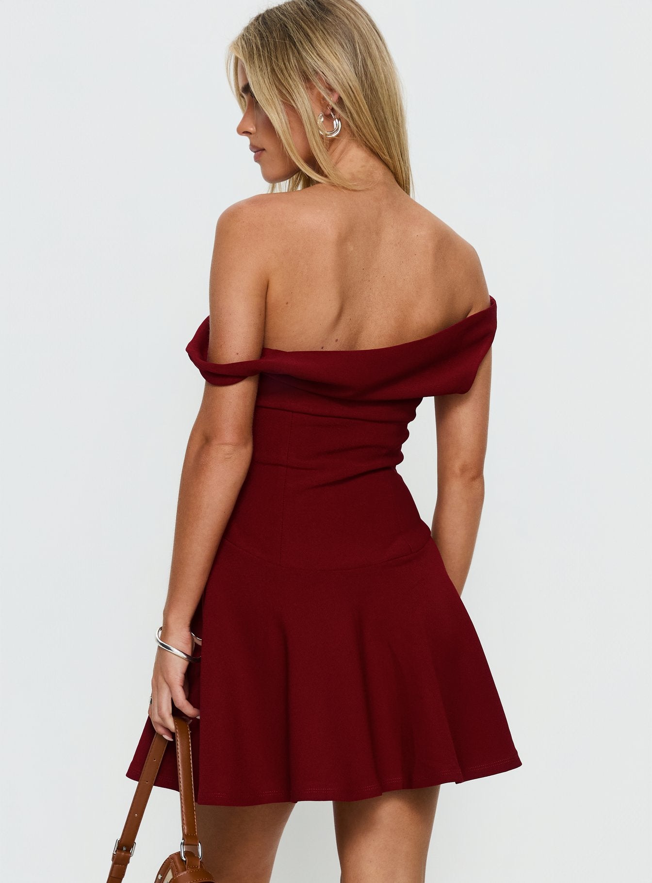 Delcina Off Shoulder Corset Mini Dress Burgundy - Image 4