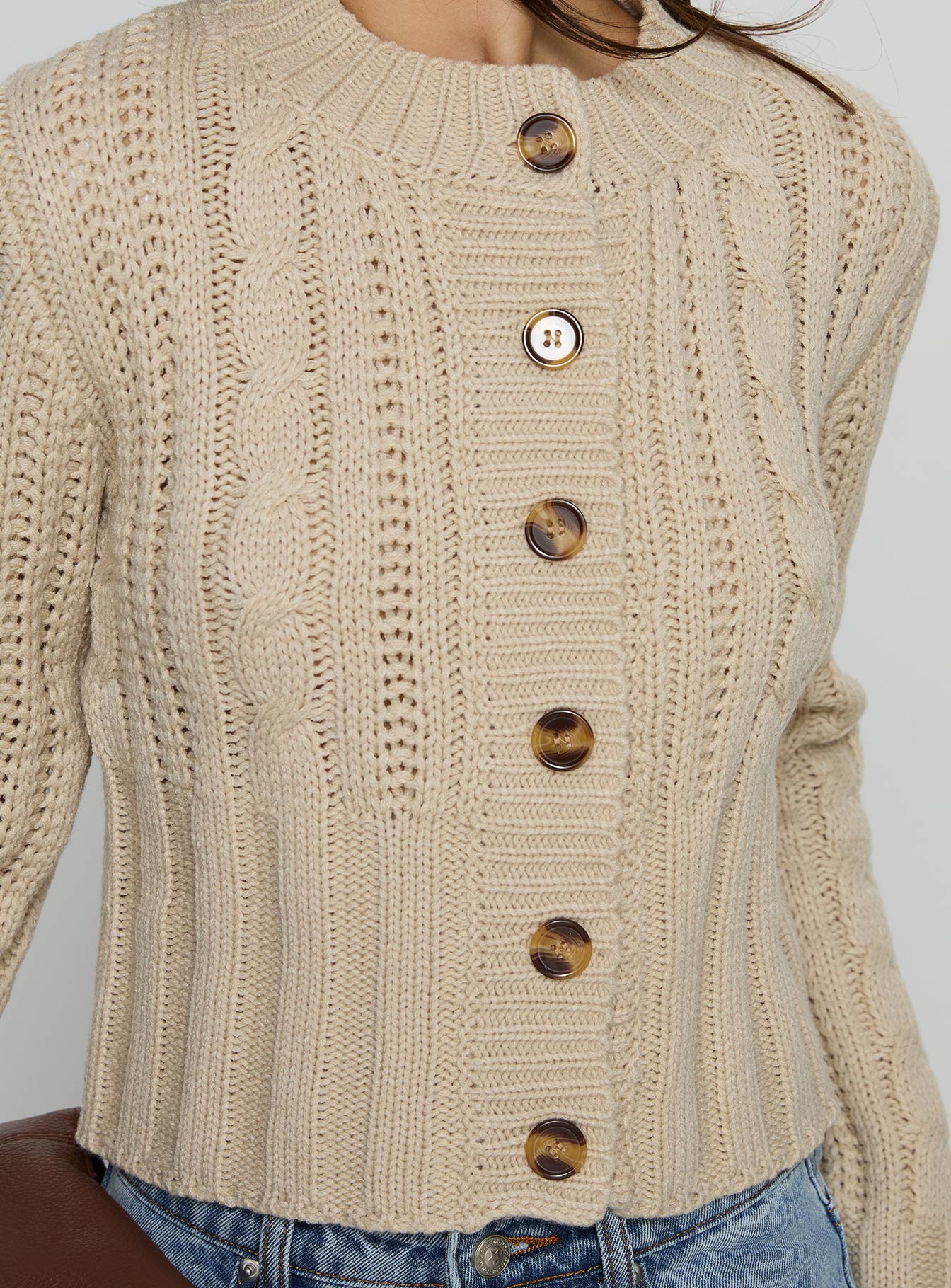 Donielle Cable Knit Cardigan Beige - Image 6