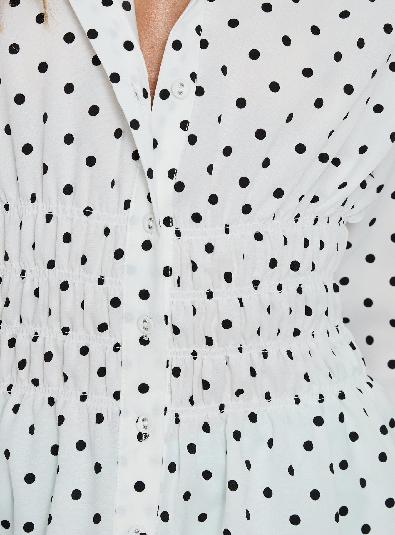 As You Are Shirred Button Up Top White Polka - Image 6