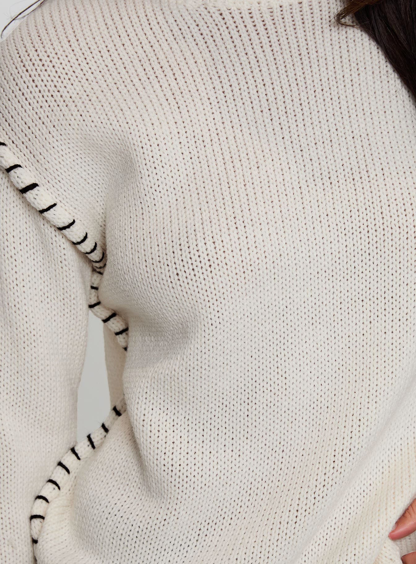 Change The Weather Contrast Stitch Knit Sweater Cream - Image 5