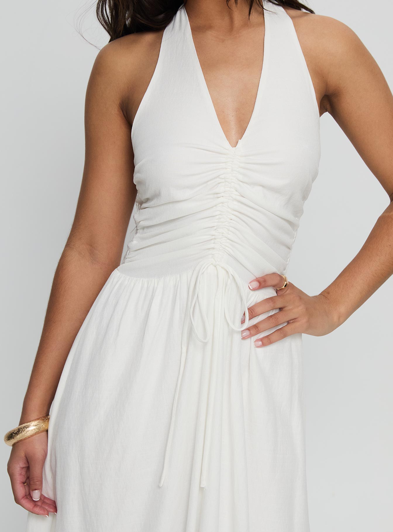 Jozefine Halter Ruched Maxi Dress White - Image 6