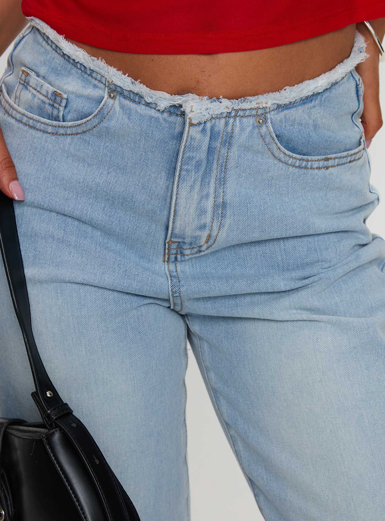 Hawke Frayed Mid Rise Straight Leg Jeans Mid Blue - Image 5