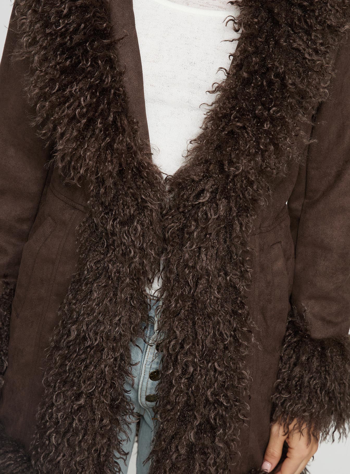 Josefina Faux Fur Detail Jacket Chocolate - Image 6