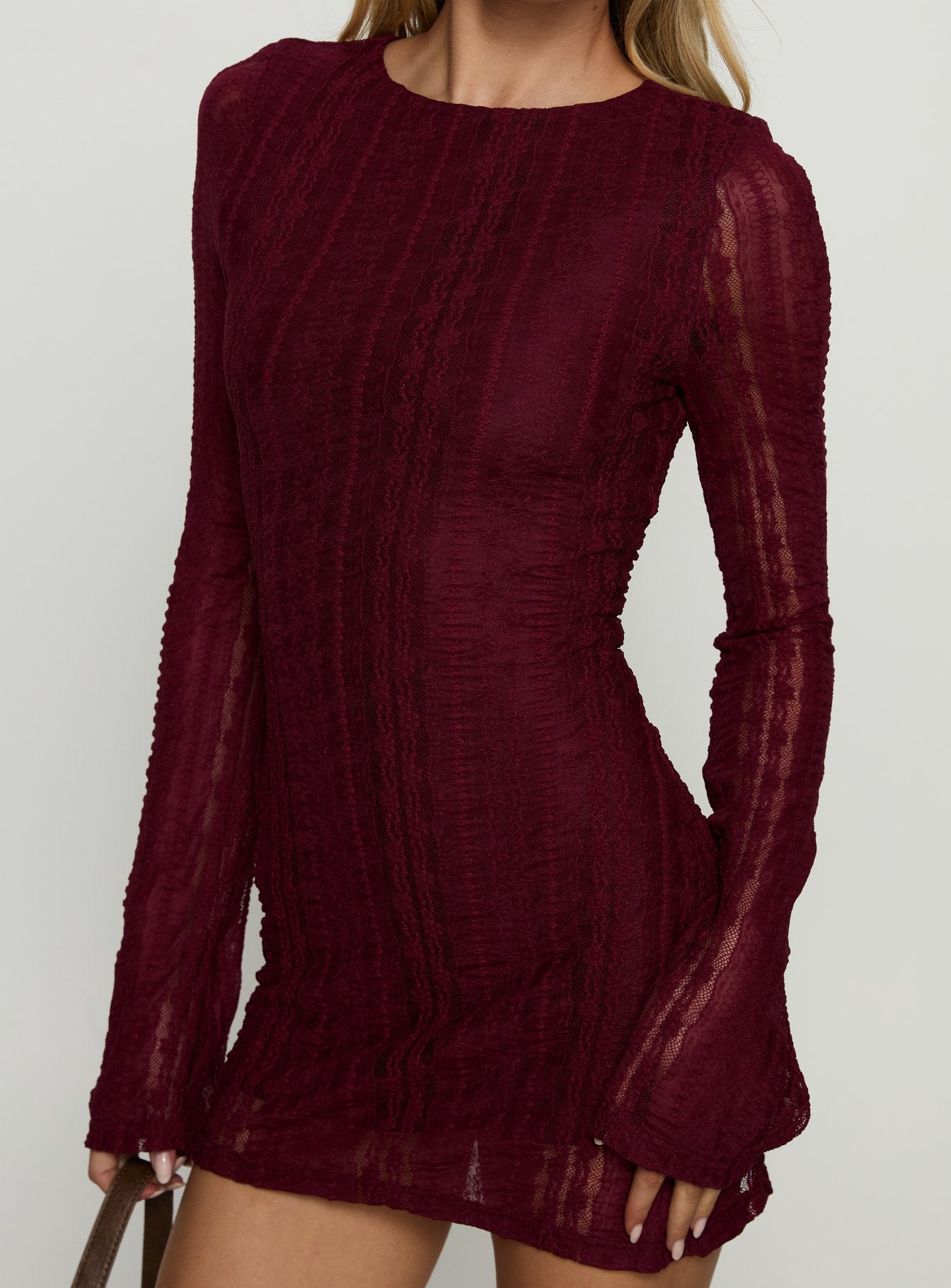 Delandra Long Sleeve Textured Playsuit Red - Image 5