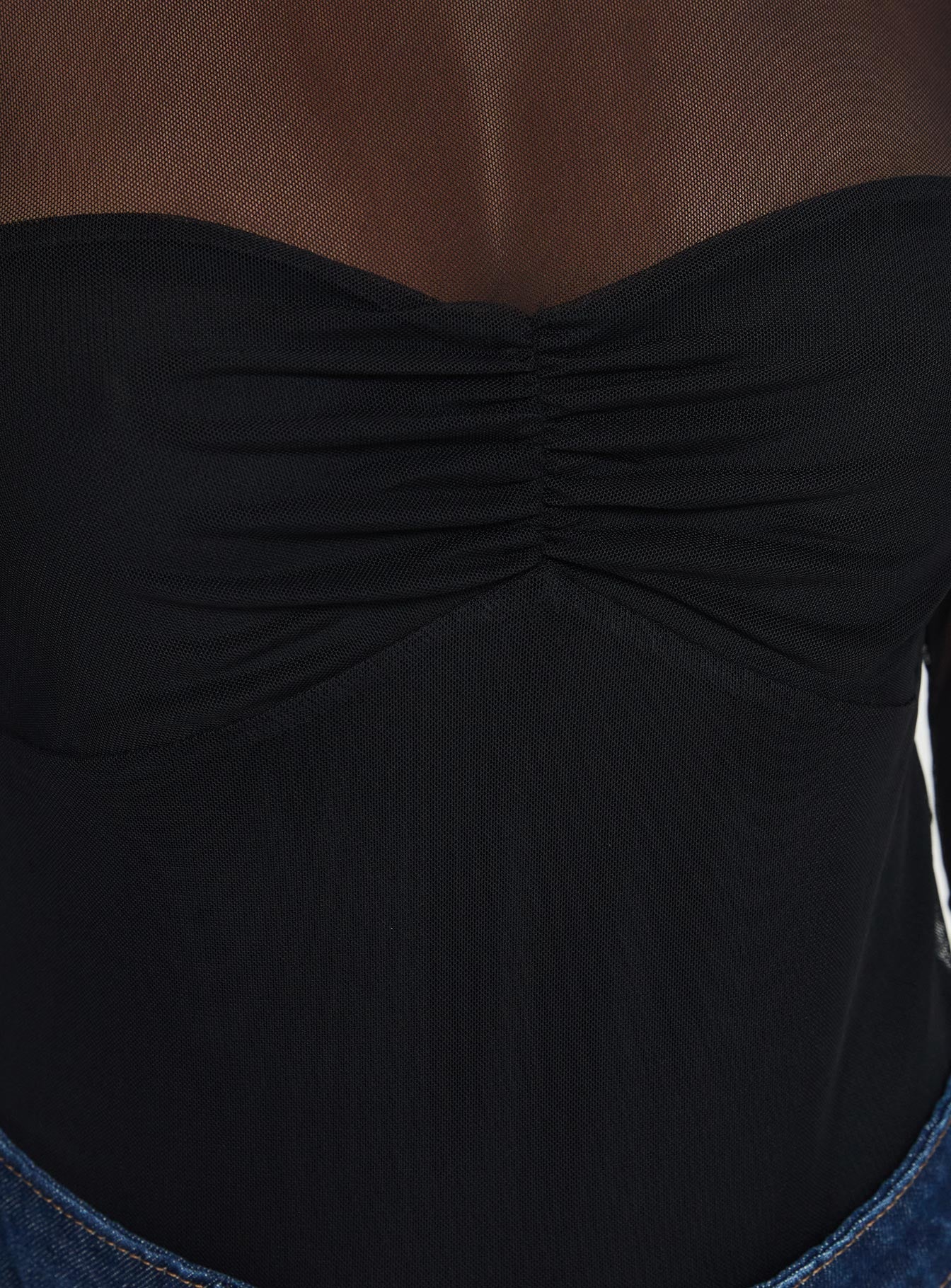 Delanee Mesh Detail Long Sleeve Bodysuit Black - Image 5
