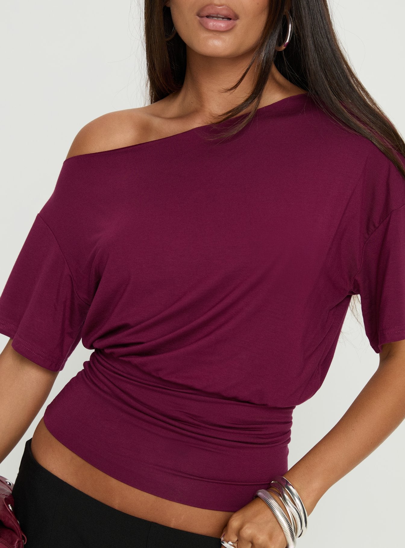 Ashlinn Off Shoulder Drapey Top Cherry Lacquer - Image 6