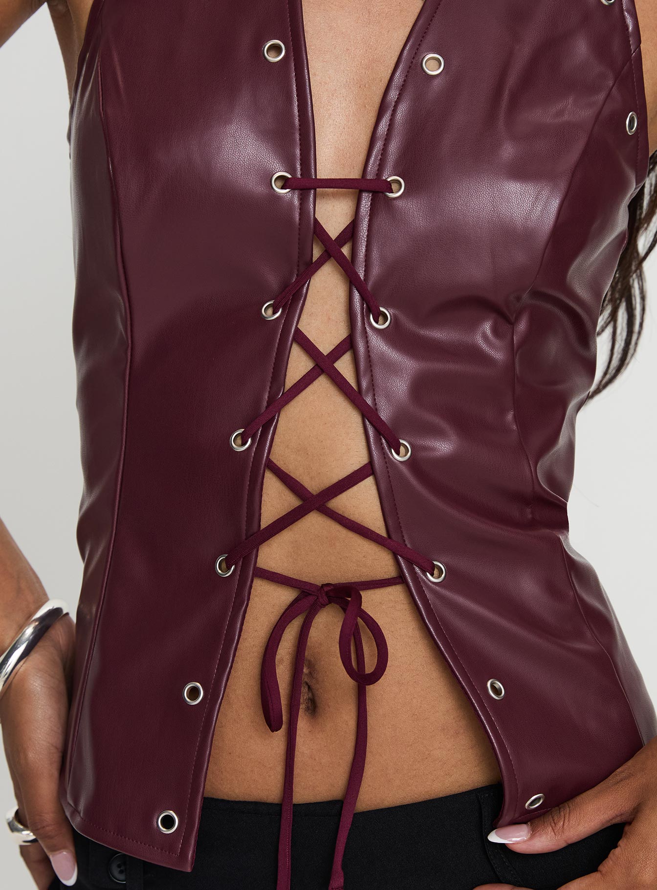 I've Been There Faux Leather Halter Top Red - Image 5
