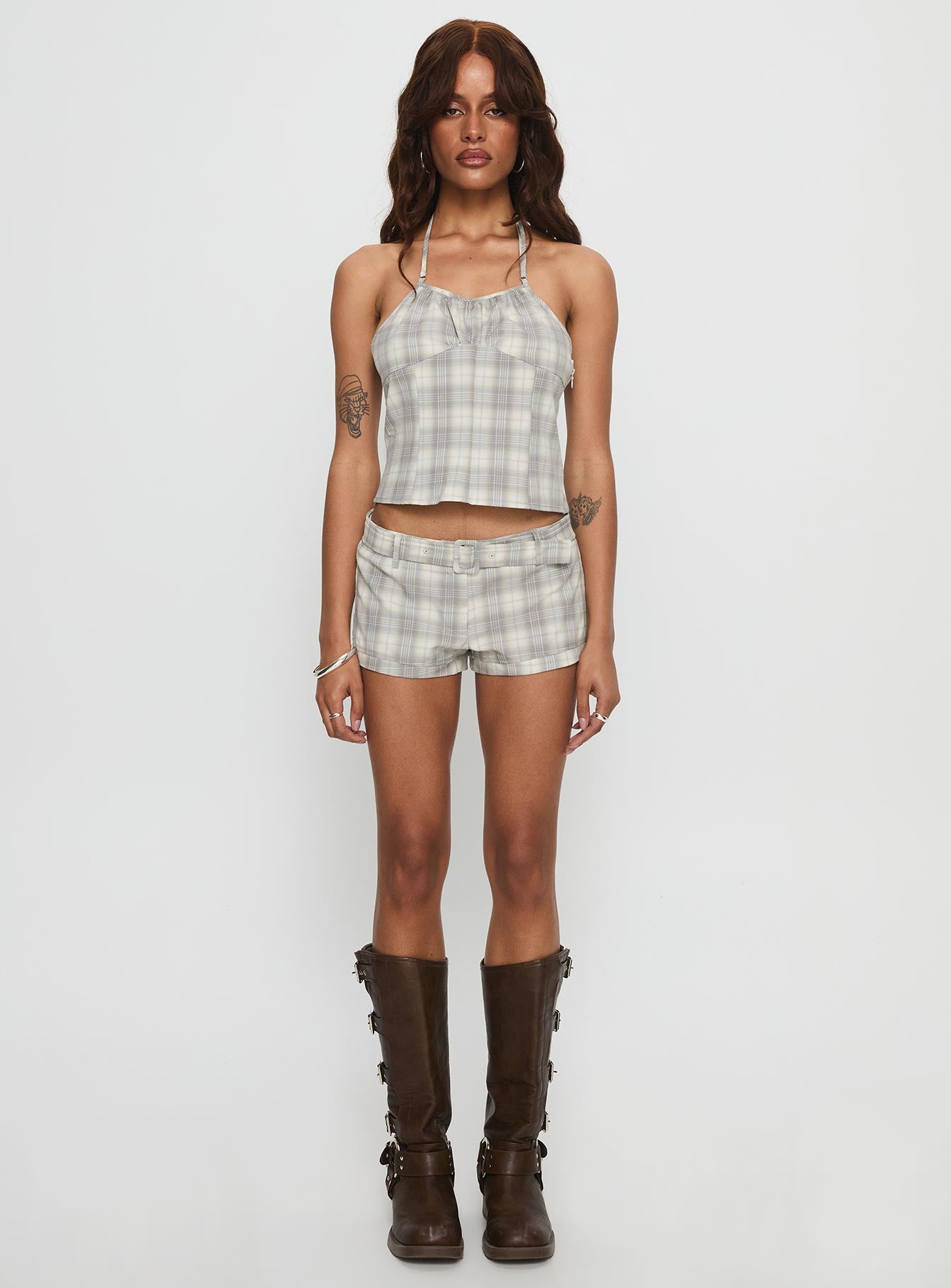 Afterglow Mini Shorts Smoke Plaid - Image 7