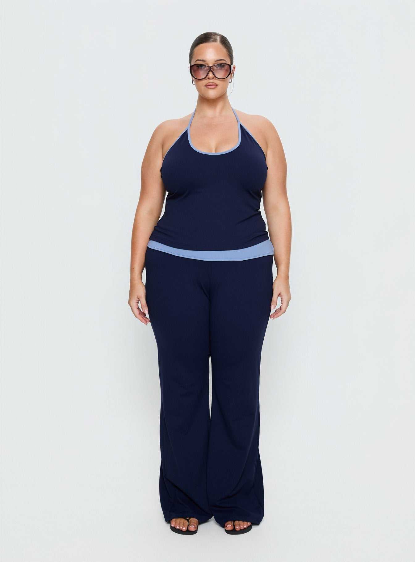 Kobee Jersey Flare Pants Navy / Light Blue Curve - Image 7