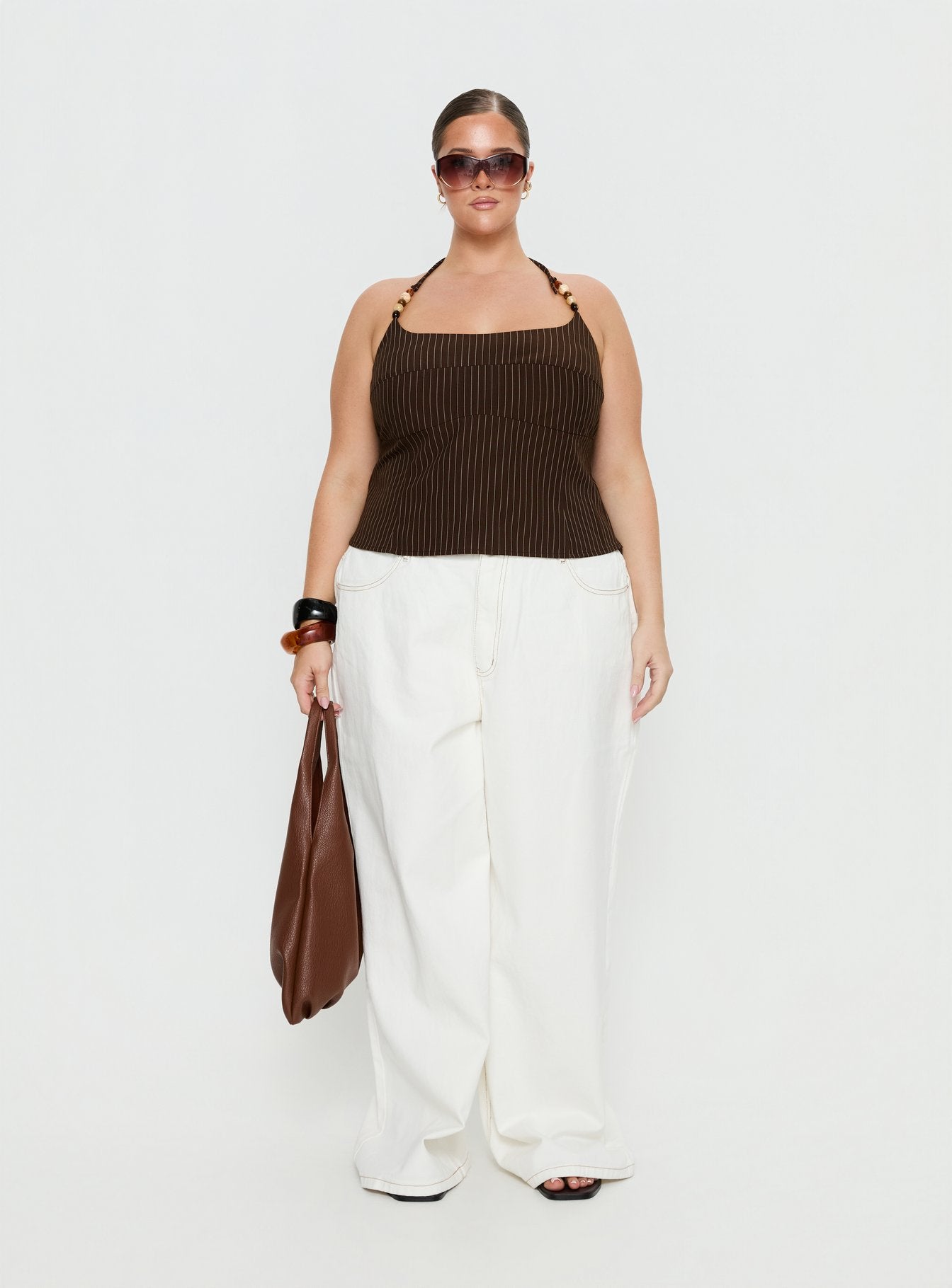 Cherise Bead Detail Top Brown Pinstripe Curve - Image 6